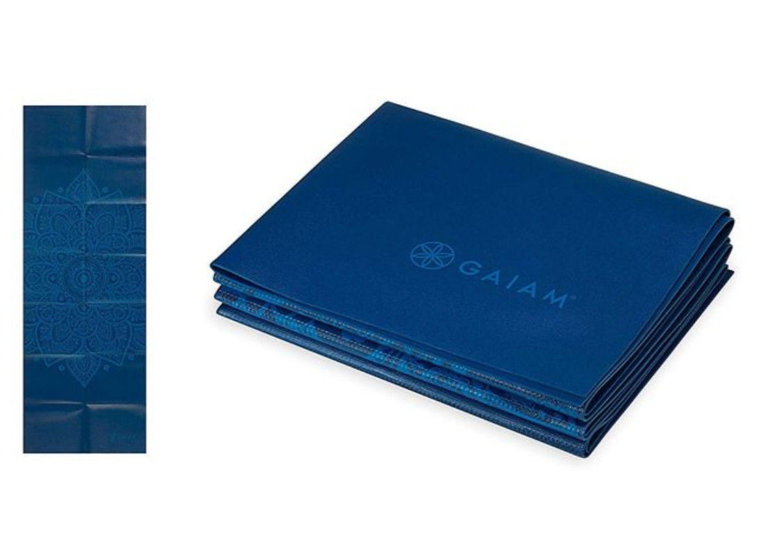 Gaiam Foldable Yoga Mat Super Compact Ultra Lightweight Blue Preowned