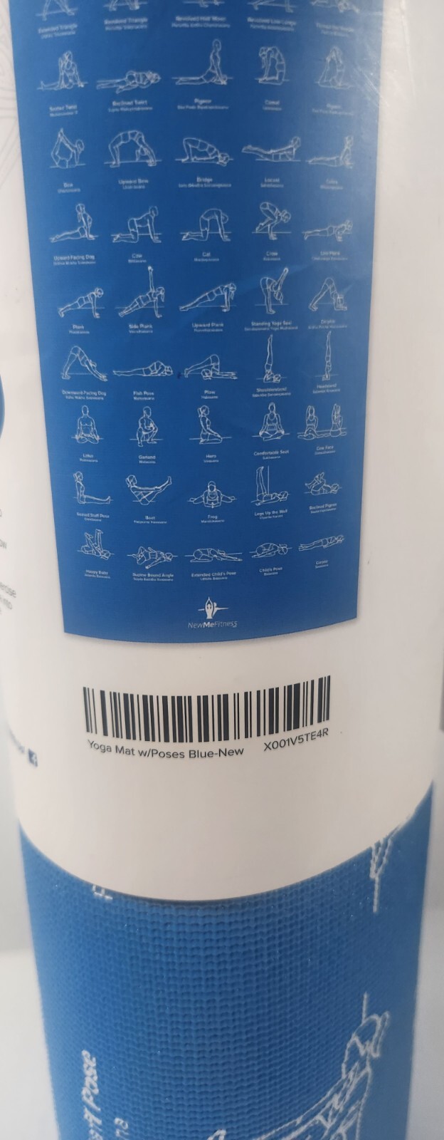 NewMe, Fitness Instructional Yoga Mat, Printed w/ Illustrated Poses, Blue