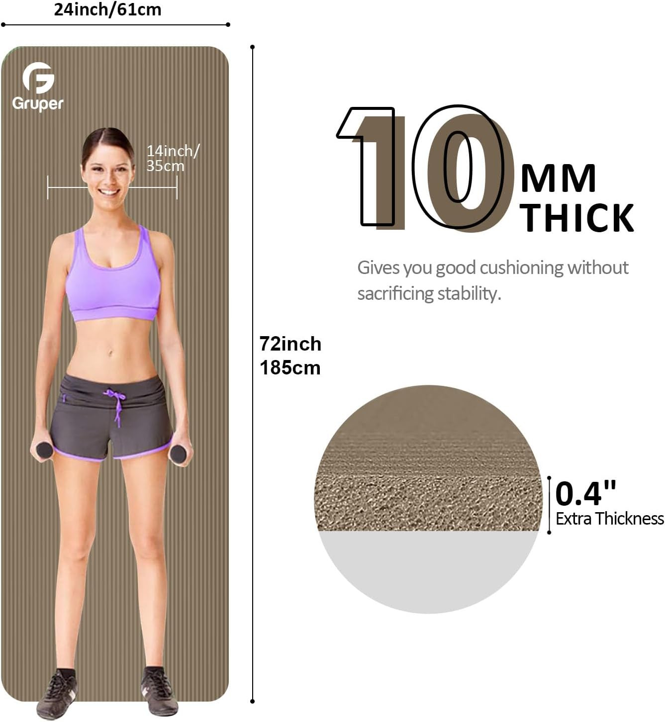 Yoga Mat Non Slip NBR Extra Thick Yoga Mat, 72″L X 32″/24″W X 0.6″/0.4″TH (185Cm