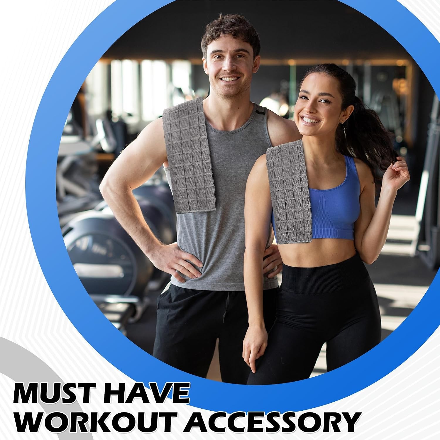 HOMERHYMRE Microfiber Workout Towels, 3 Pack Grey Gym Sweat Sports Towel for