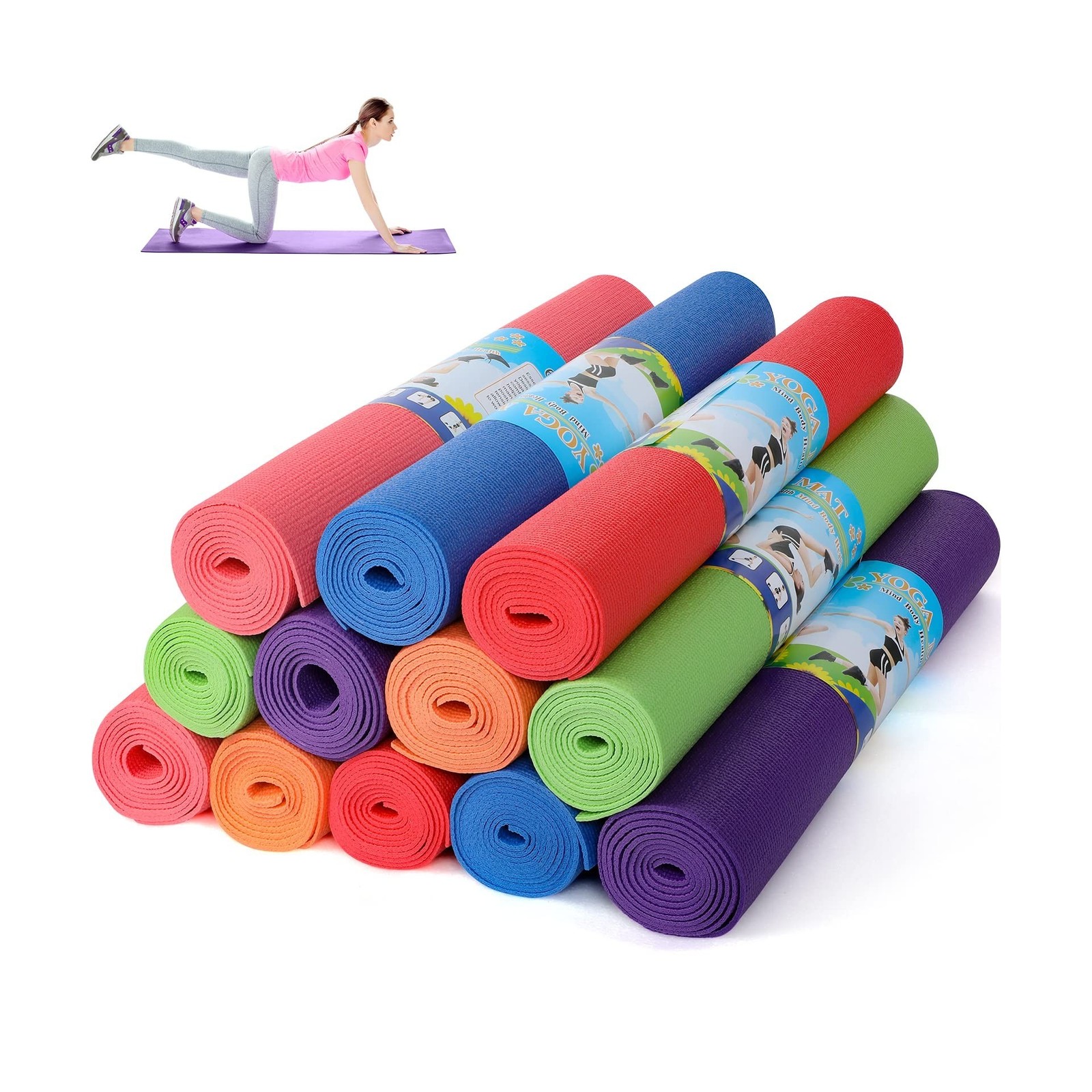 Amylove 12 Pieces Yoga Mats Bulk 68x24x0.12 Inch Exercise Non Slip Fitness Wo…