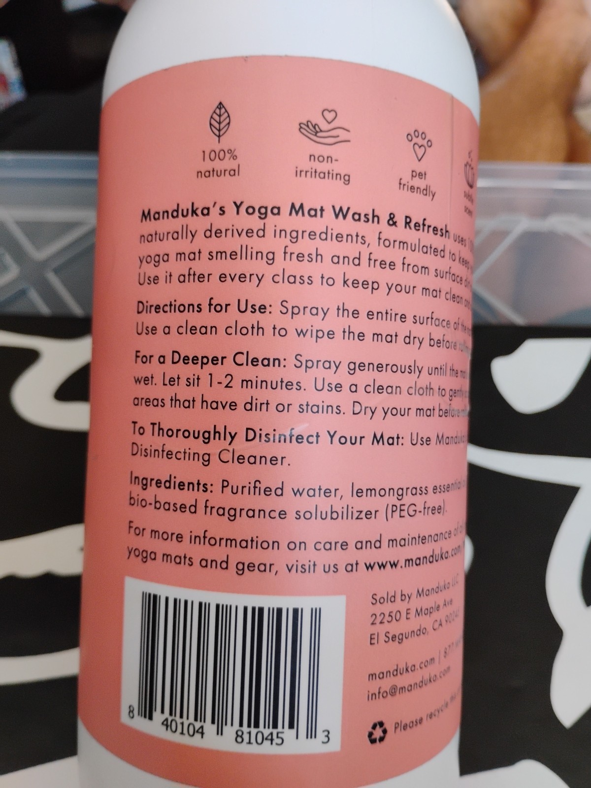 Manduka Yoga Mat JUMBO SIZE 32oz Wash & Refresh Essential Oil Lemongrass New