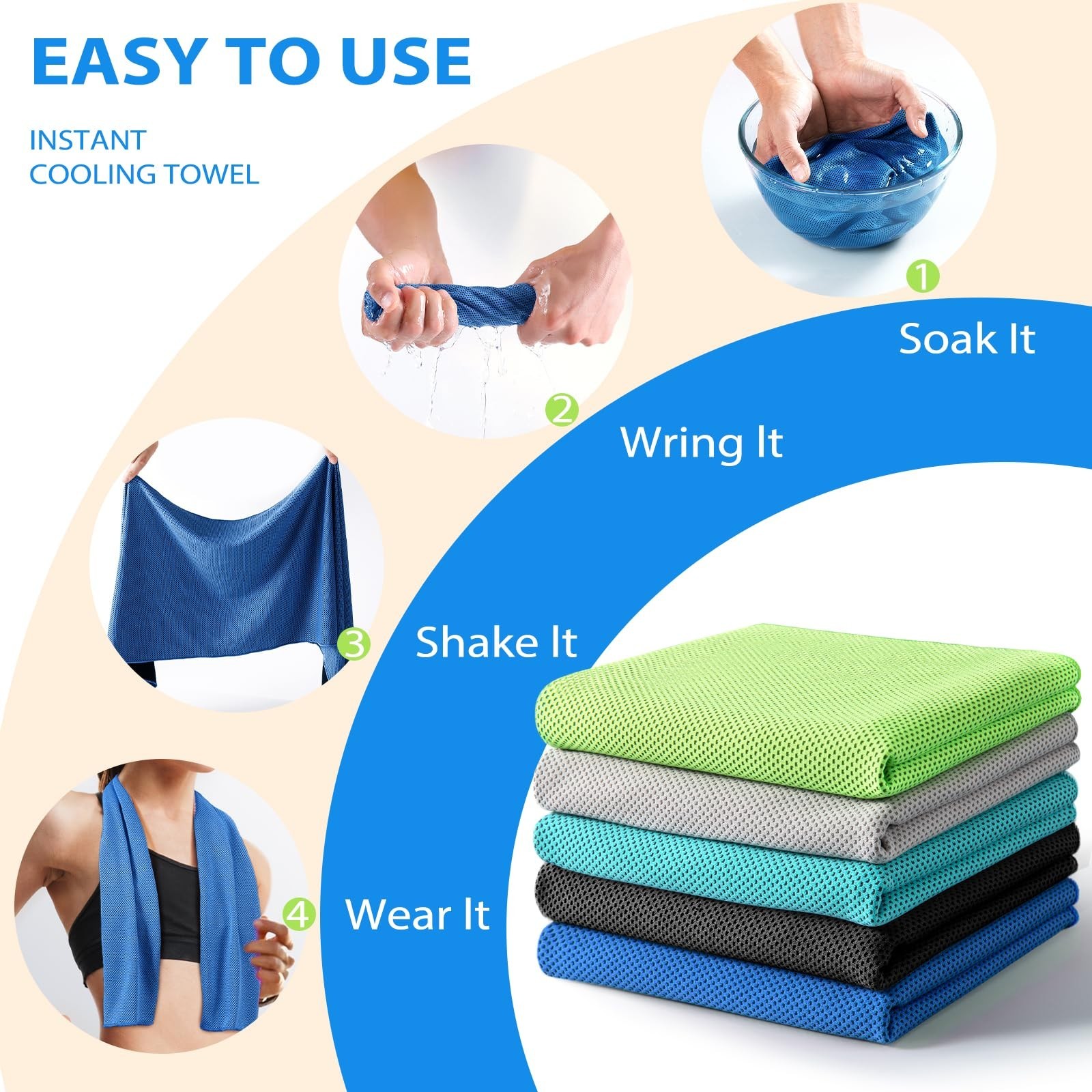 Cooling Towels – 5 Pack Gym Towels, Gym Towel for Working Out, Yoga Towel, Qu…