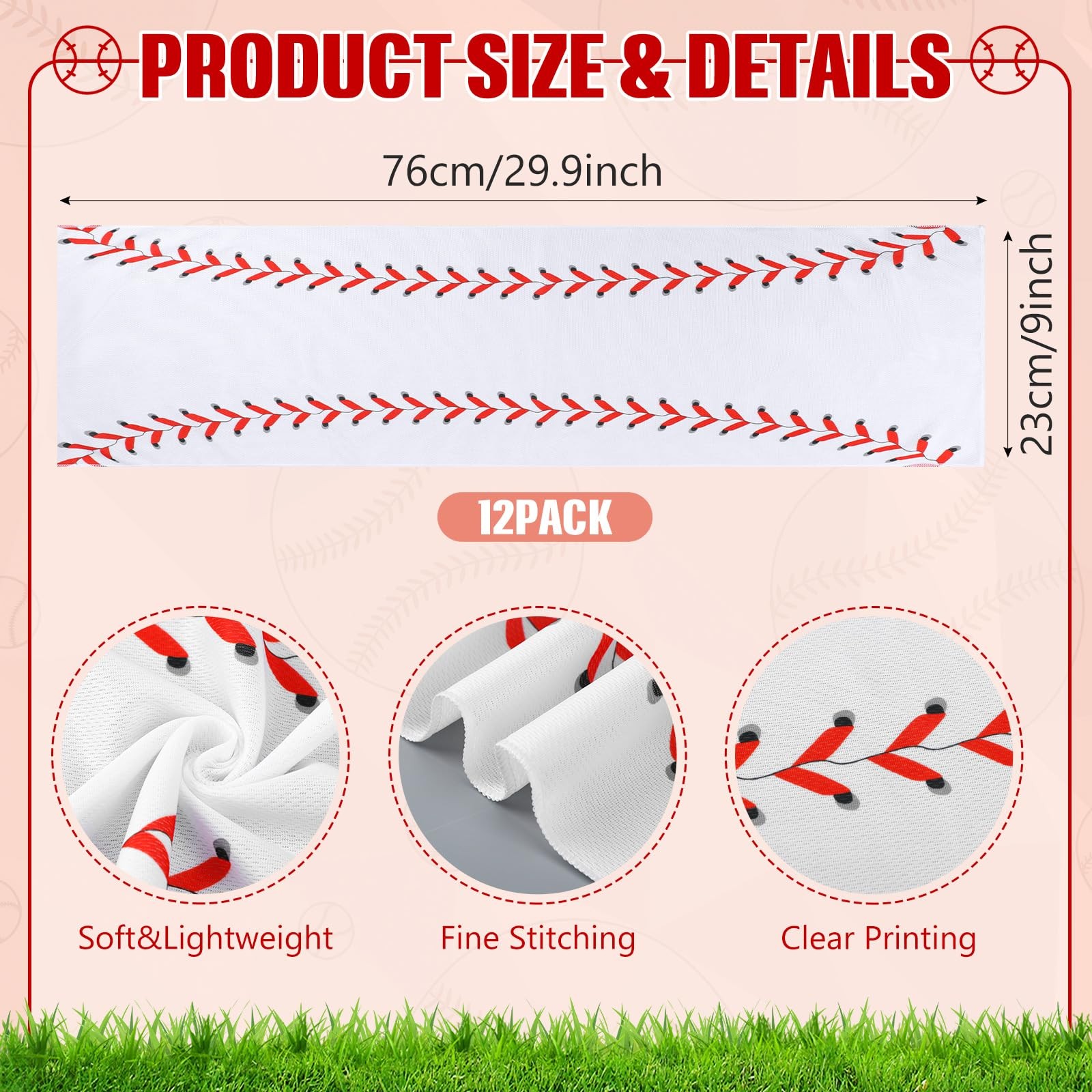 Tegeme 12 Pack Mini Baseball Cooling Towels, 30″x9″ 30″ x 9″, White