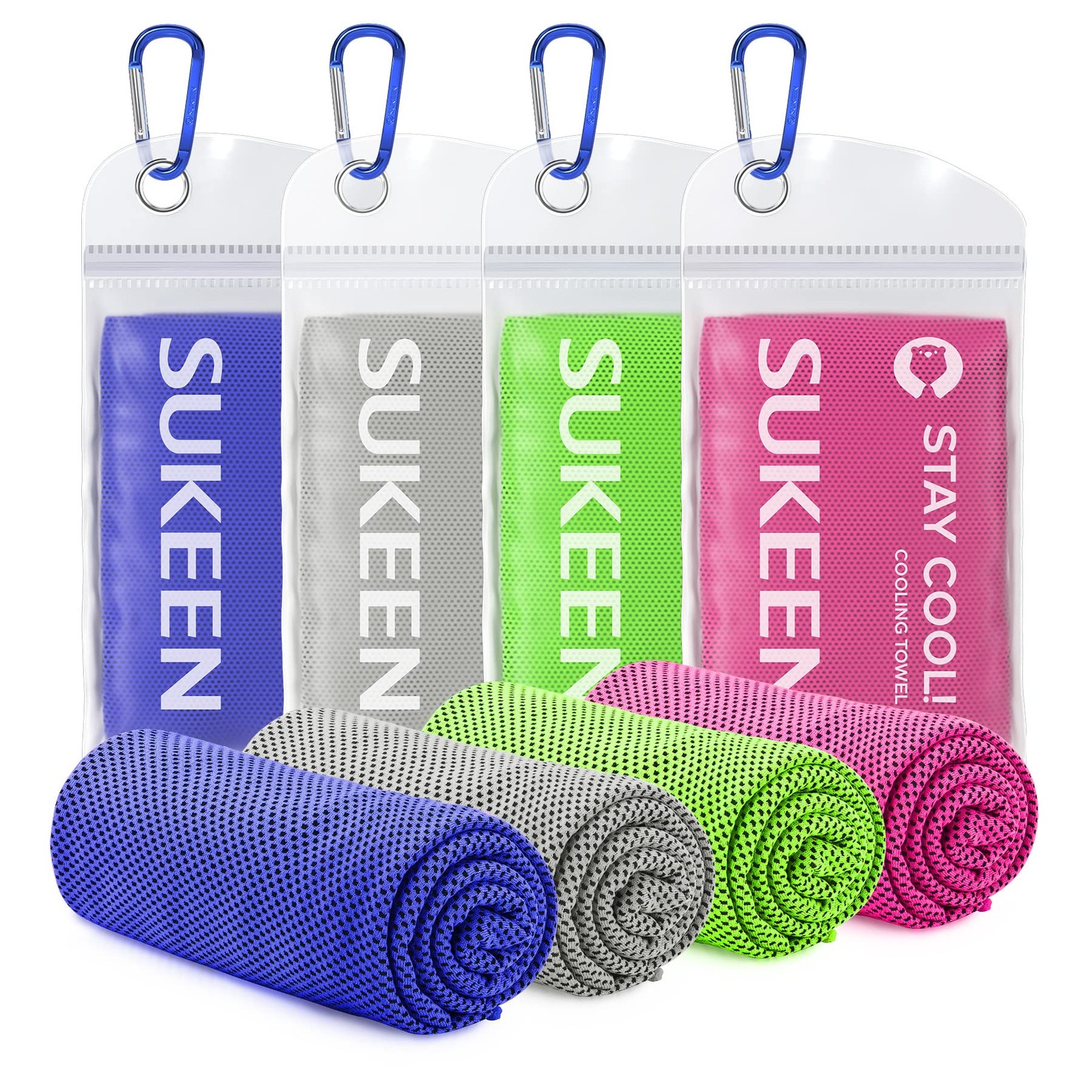 Sukeen Cooling Towel for Neck and Face 40″ x 12″, Dark Blue/Green/Pink/Grey