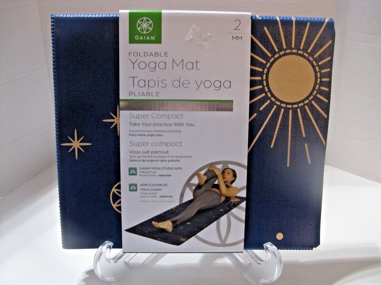 NEW Gaiam Foldable Pliable Blue YOGA MAT 2 MM Super Compact Midsummer Nights