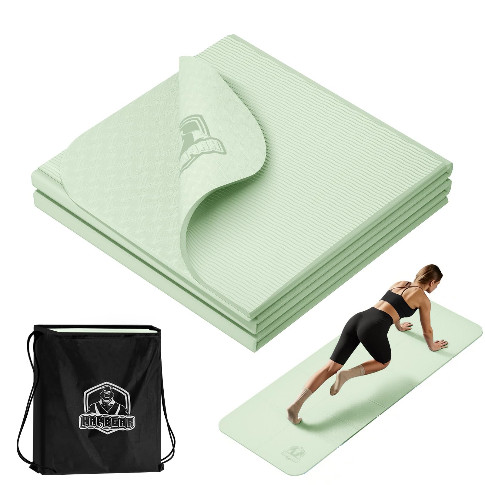 Foldable Yoga Mat – 72″x24″x0.24″ (6mm), Non-Slip TPE Exercise Mat for Home W…