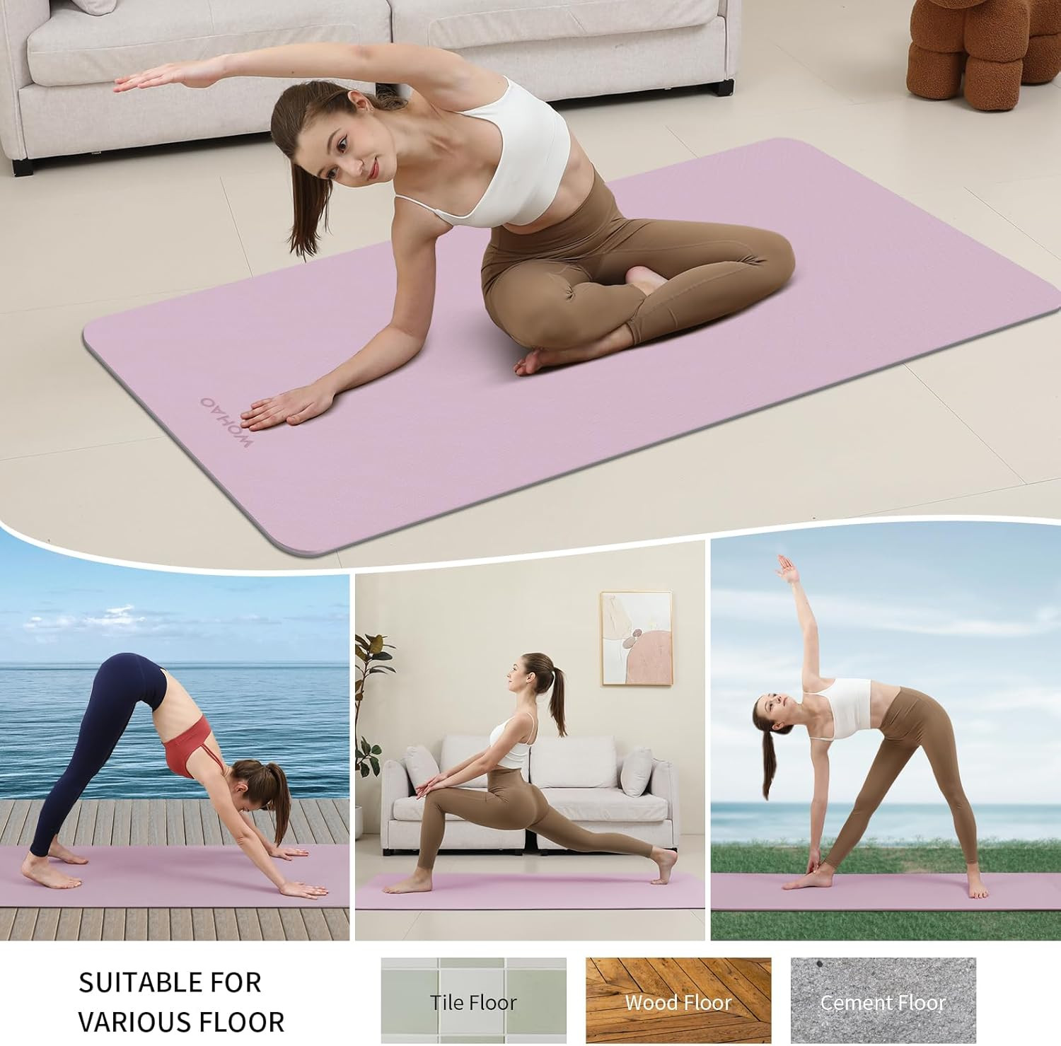 Extra Thick 8Mm Yoga Mat, 72″X28″ Non Slip Exercise Mat, Reversible 2-Sided Dual