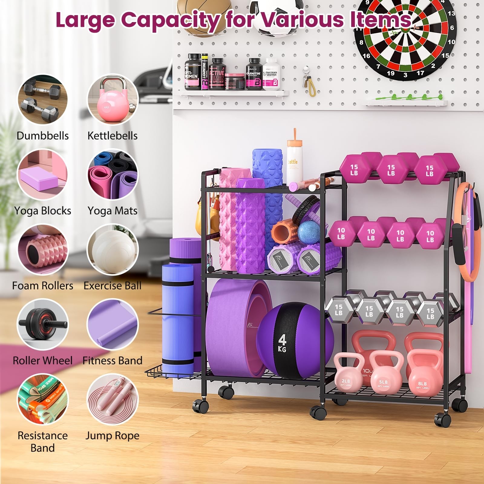 Dumbbell Rack, Weight Rack for Home Gym, Yoga Mat Storage Rack, Exercise Equi…