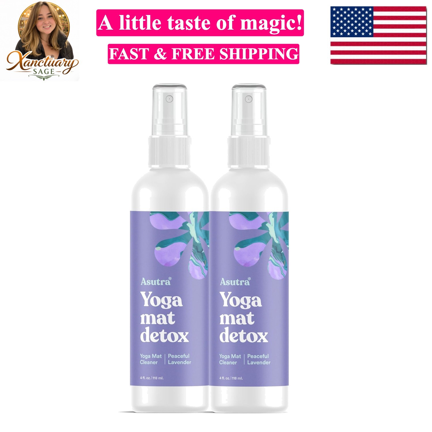 Yoga Mat Cleaner Spray Bundle Peaceful Lavender, 4 fl oz Pack of 2 – No Slipp…
