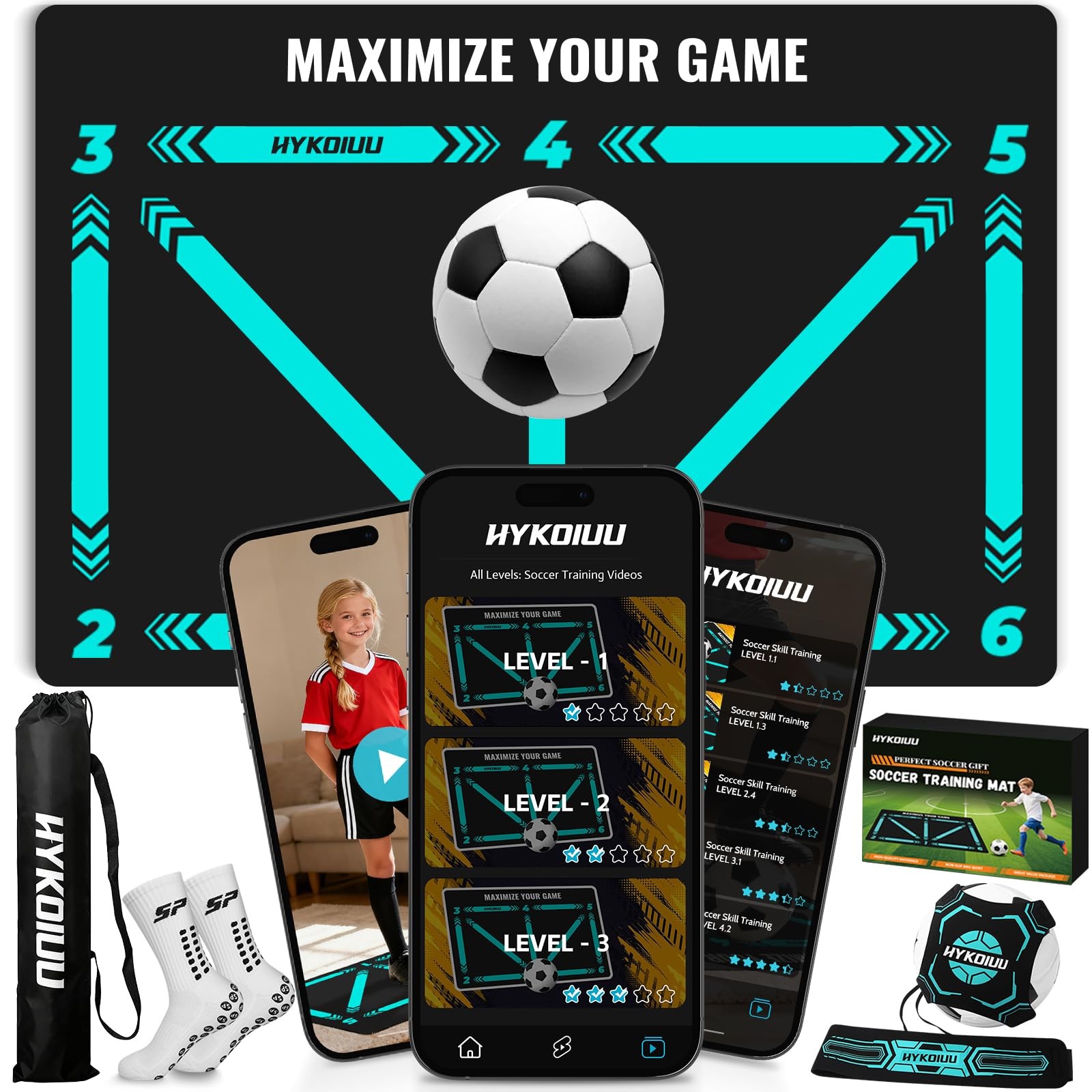 Soccer Training Mat With Instructional Video 35.4 x 23.6 x 0.14 inches, blue