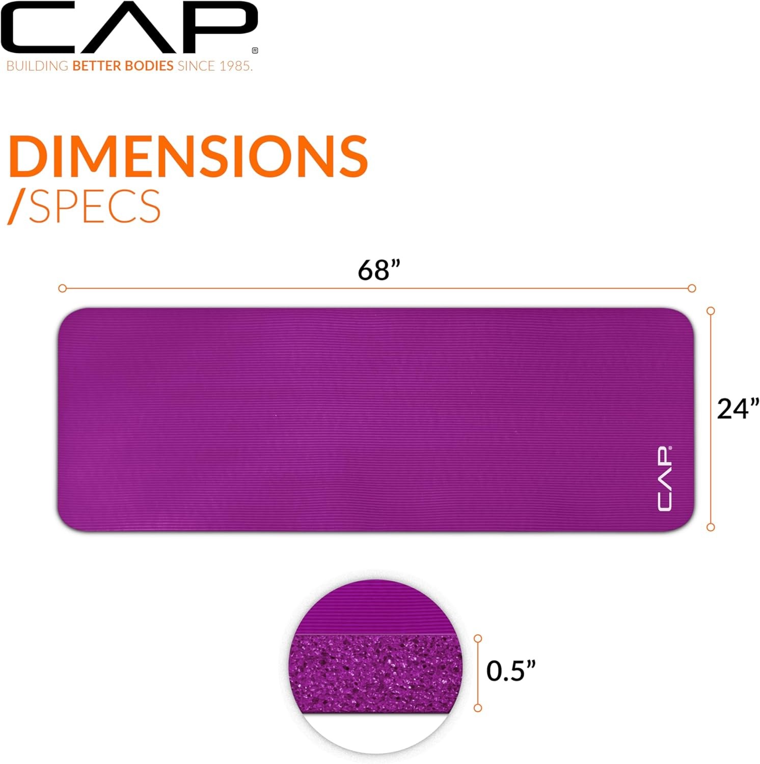 CAP Barbell 1/2-Inch High Density Exercise Yoga Mat with Strap | Multiple Option