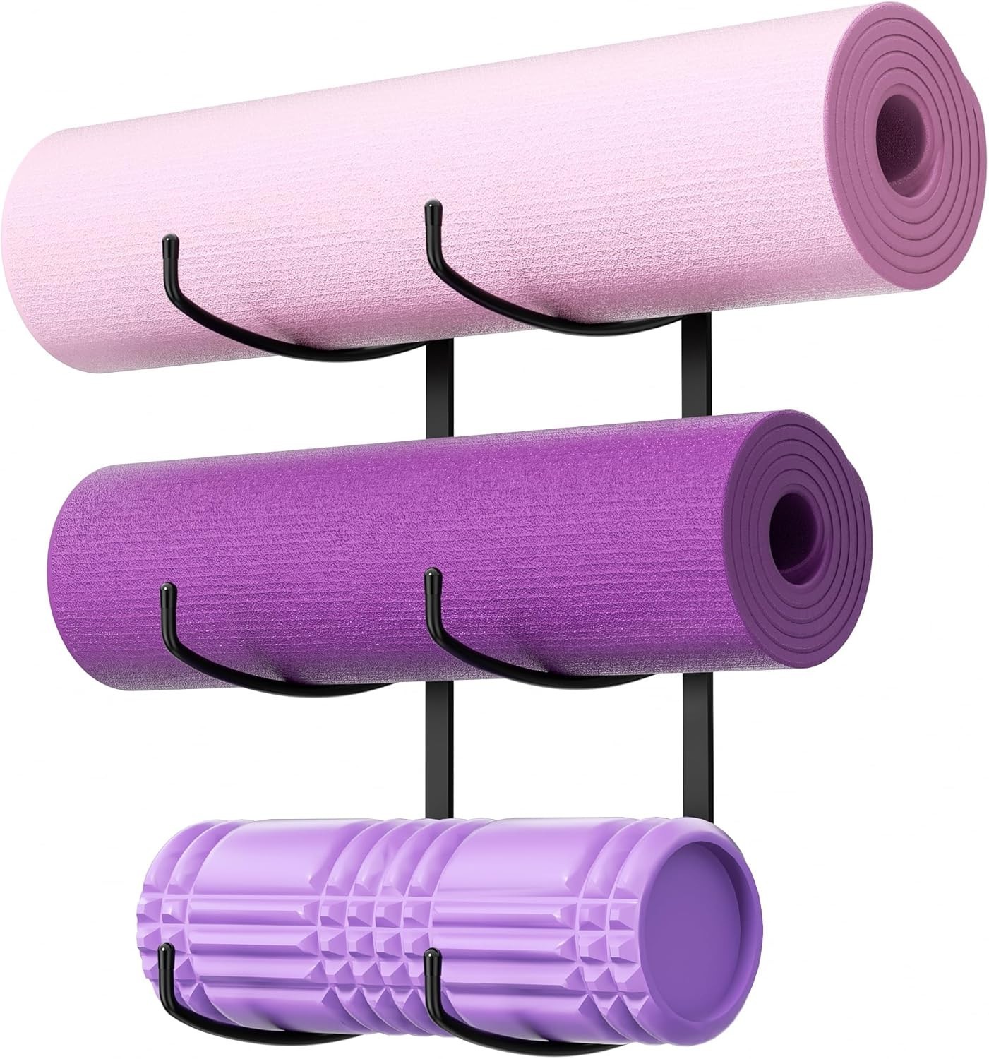 Yoga Mat Holder Wall Mount, 3-Tier Storage Rack for Yoga Mat, Foam Roller, Block
