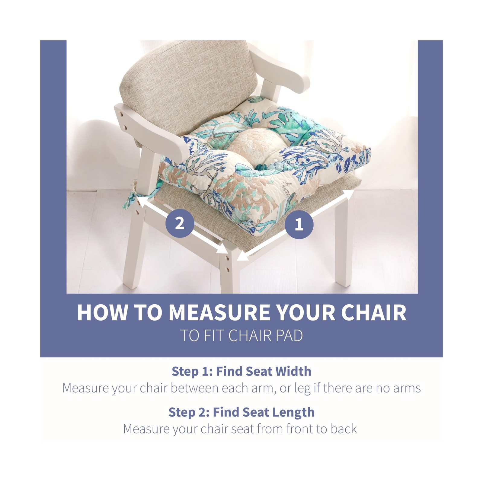 Greenland Home Triple-Cushioned Chair Pad, 4 Count (Pack of 1), Atlantis