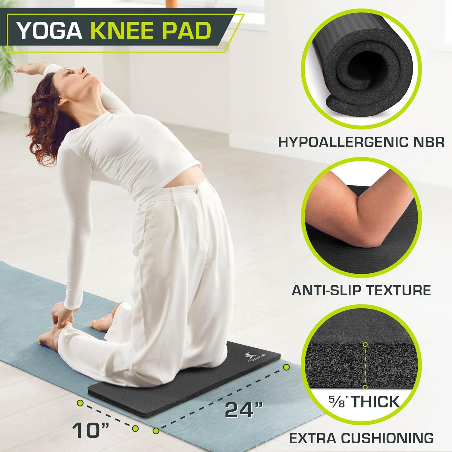 Extra Thick Yoga Knee Pad and Elbow Cushion 15Mm (5/8”) Fits Standard Mats for P