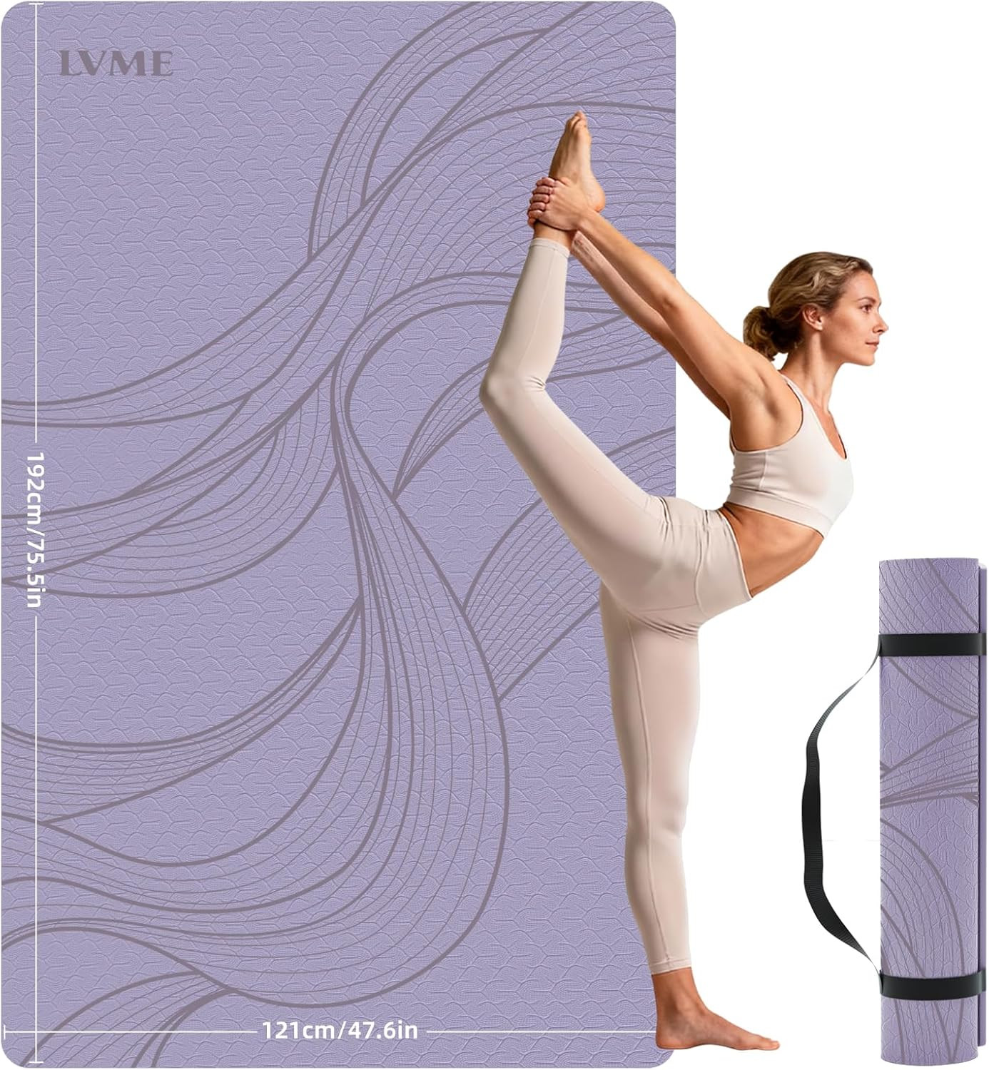Extra Thick Non-Slip Yoga Mat 75.5″X47.6″ | 10mm TPE for Home Workouts