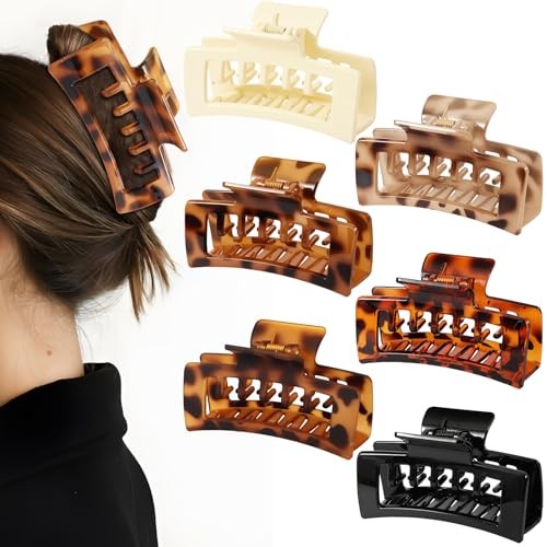 6 PCS 4.1 Inch Large Claw Clips for Thick Hair, Double Tortoise – 4.1 Inch