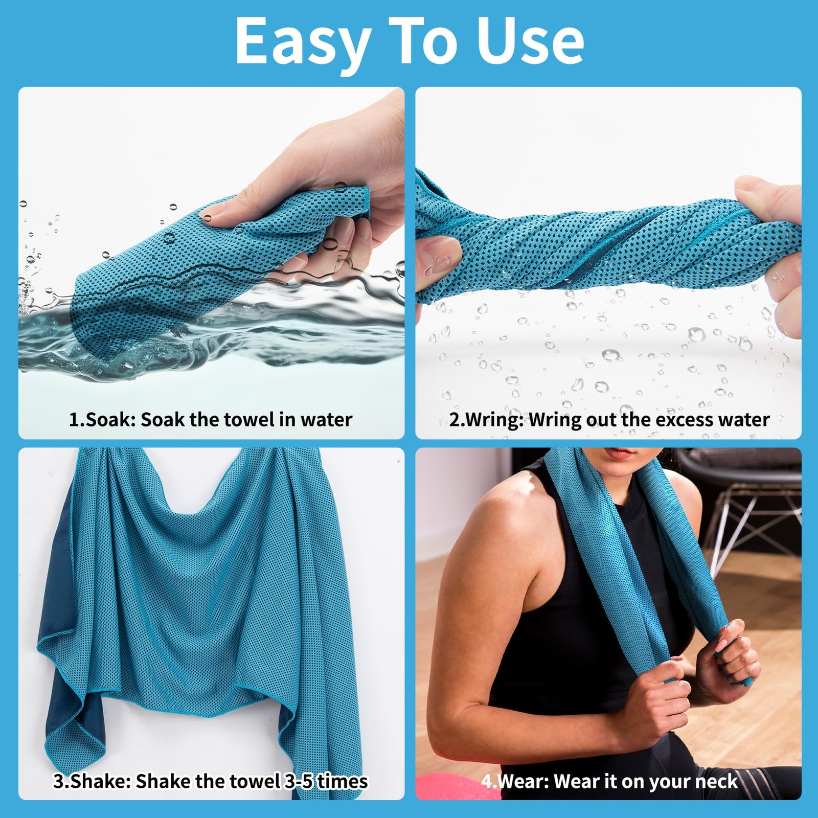 YESLIFE 4 Pack Cooling Towels 40 inches x 12 inches, Blue, Grey, Green, Pink