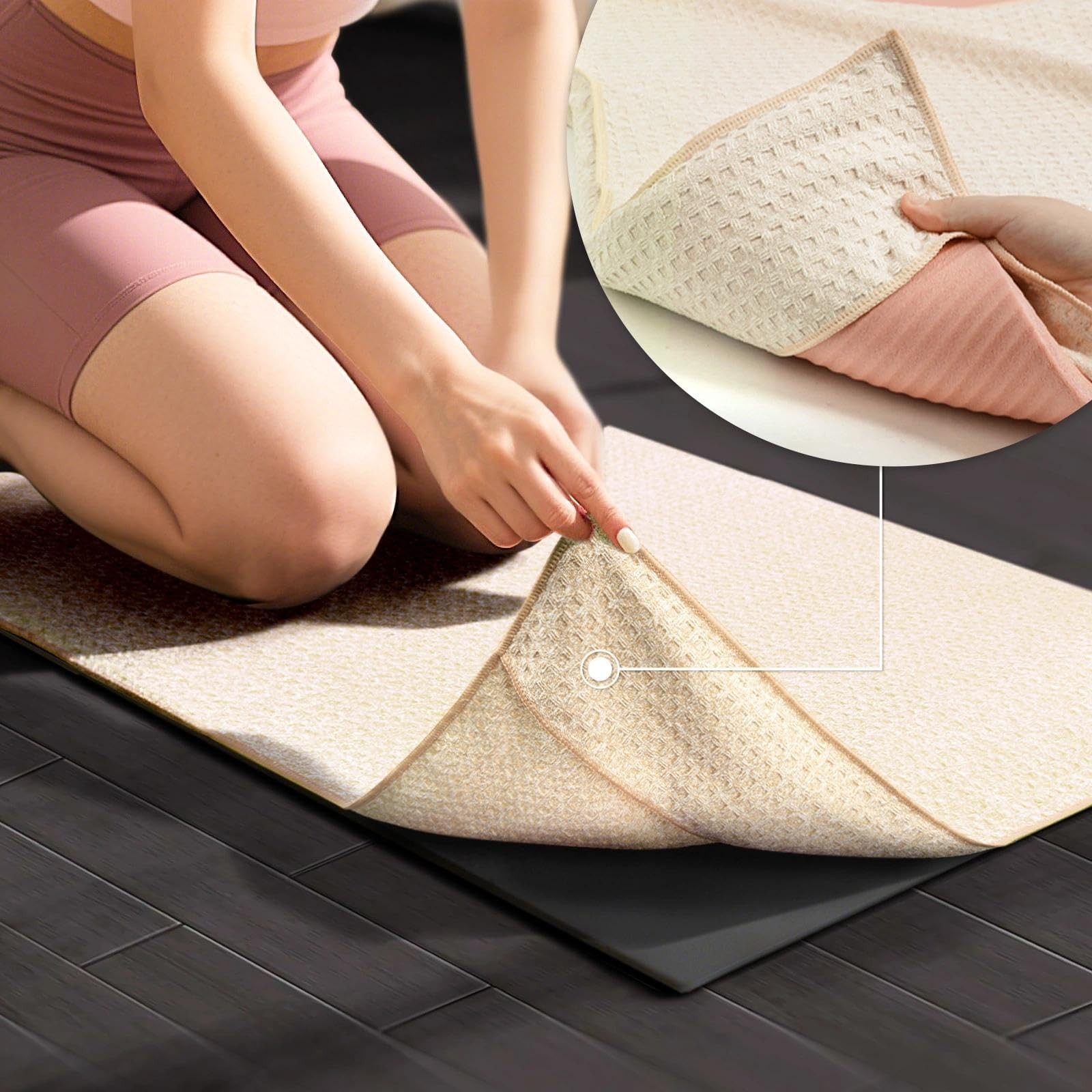 SOOWASH Hot Yoga Towel,Microfiber Mat Towels 24 inch X 72 inch, Beige