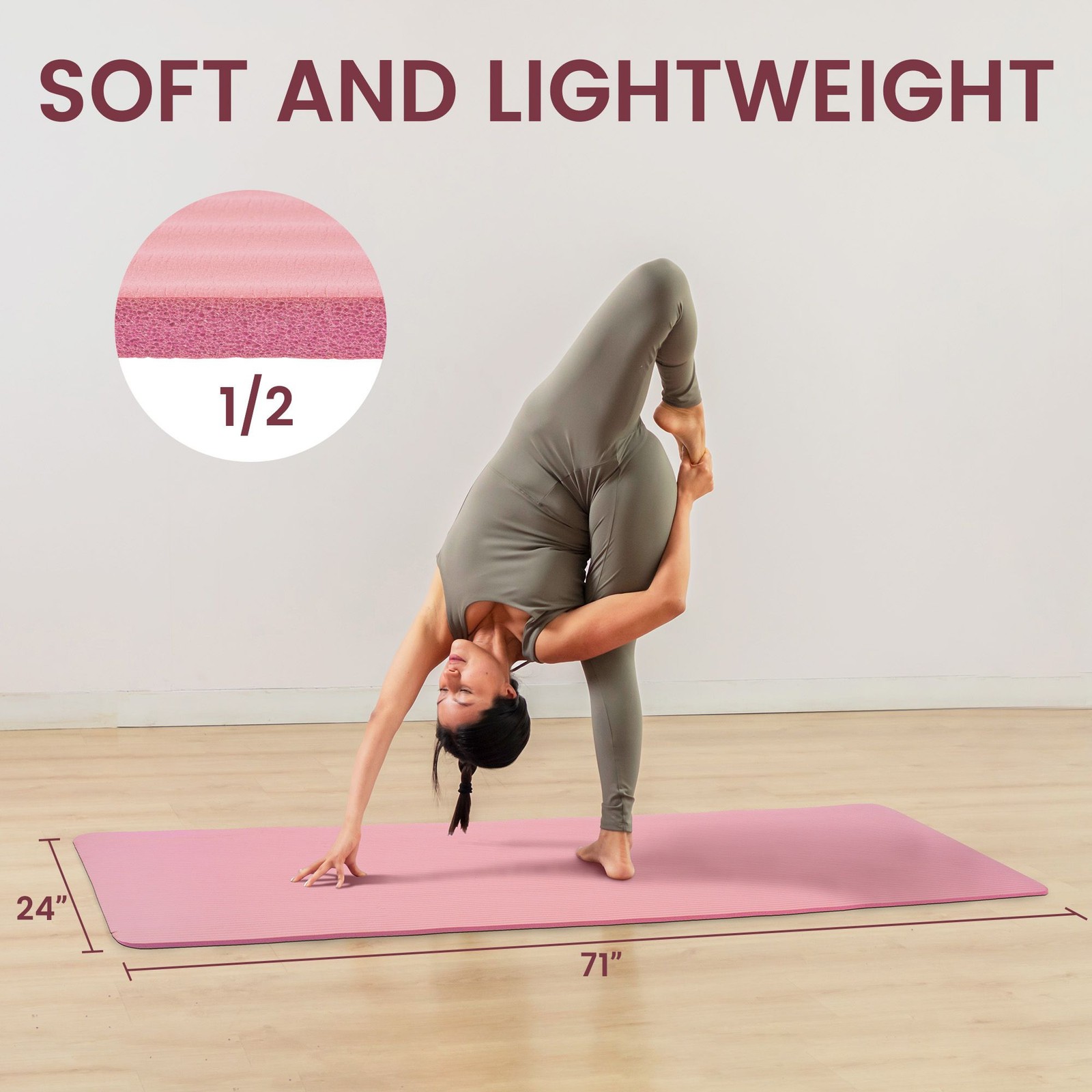 Fitvids 1/2″ Thick High Density Exercise Yoga Mat, Carrying Strap Pink(Open Box)