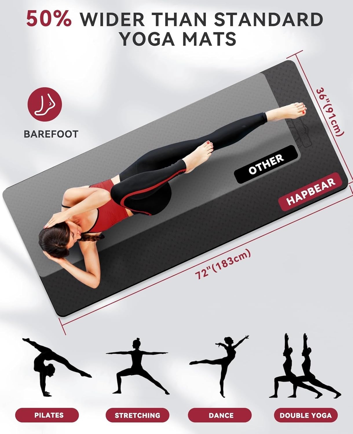 Luxury 72″x36″ Thick TPE Yoga Mat – Non-Slip, Includes Resistance Bands & Bag