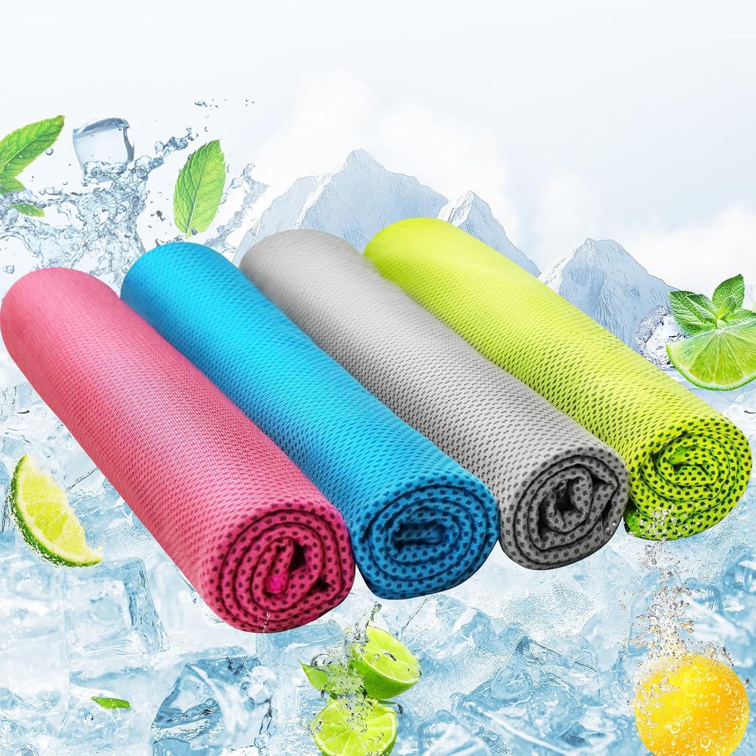 Cooling Towels for Neck/Face Ice 40 inches x 12 inches, Blue/Pink/Grey/Green