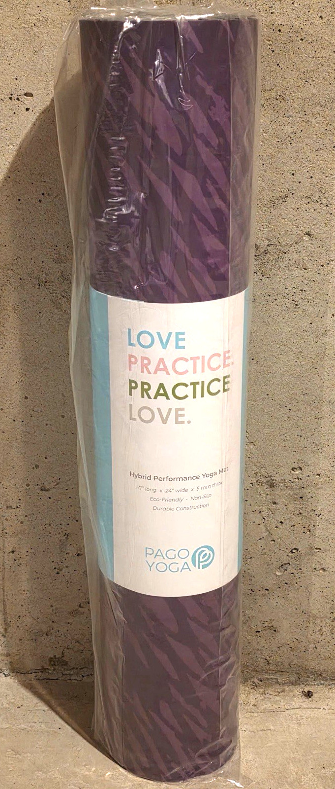 Pago Yoga Hybrid Performance Mat EGGPLANT 68×24 Non Slip Eco Friendly Latex Free
