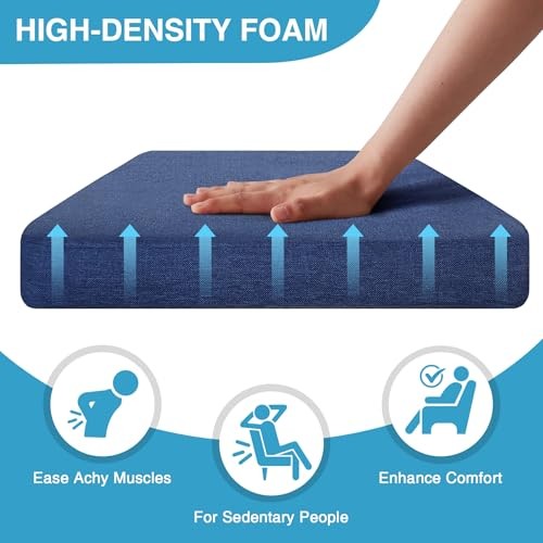 Set of 6 Chair Cushions for Dining Chairs – Non-Slip – Navy Blue – 6 Pack