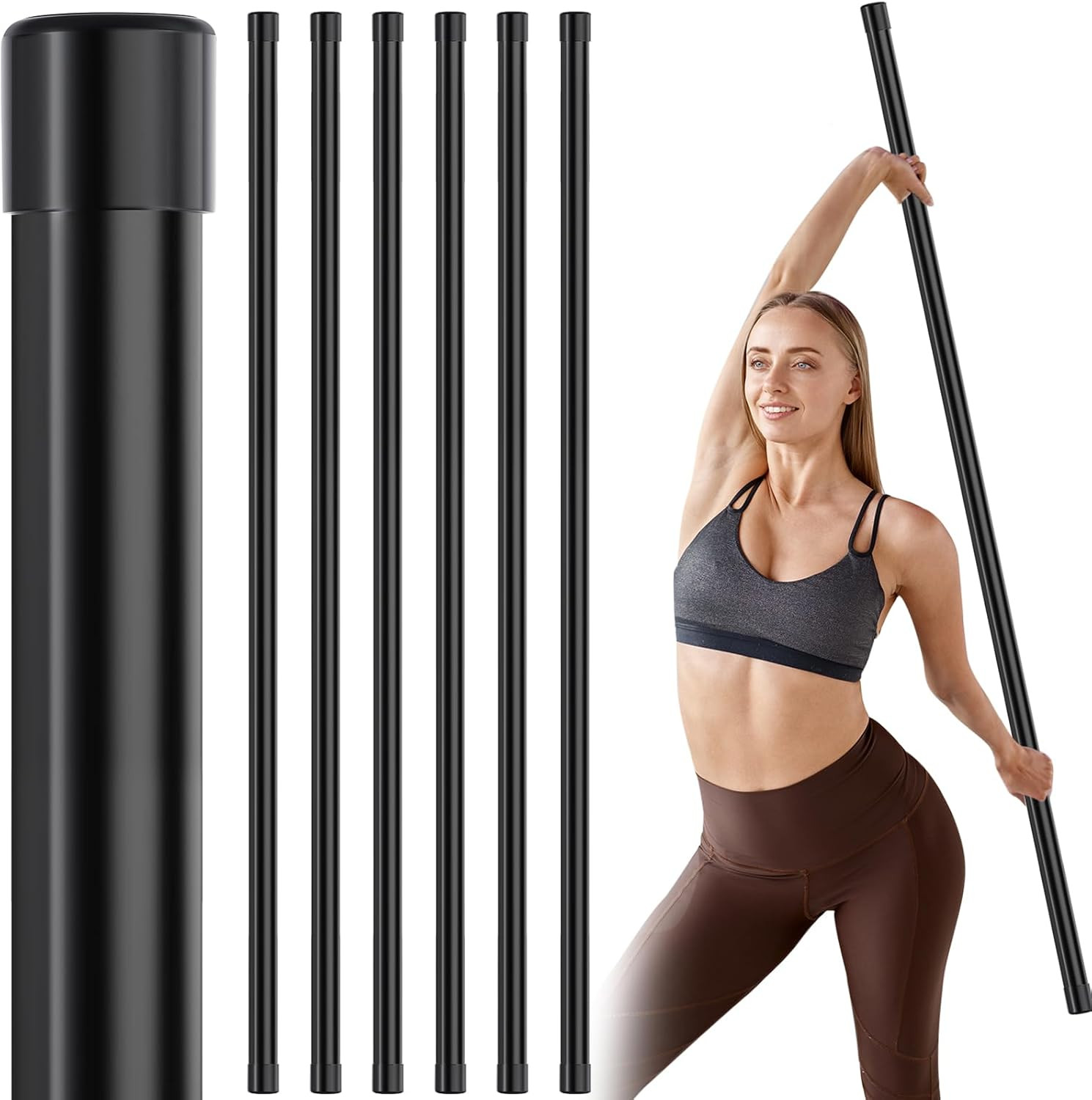 6/9 Pcs 5Ft Yoga Stick Bamboo Stretching Tool with Non-Slip Ends