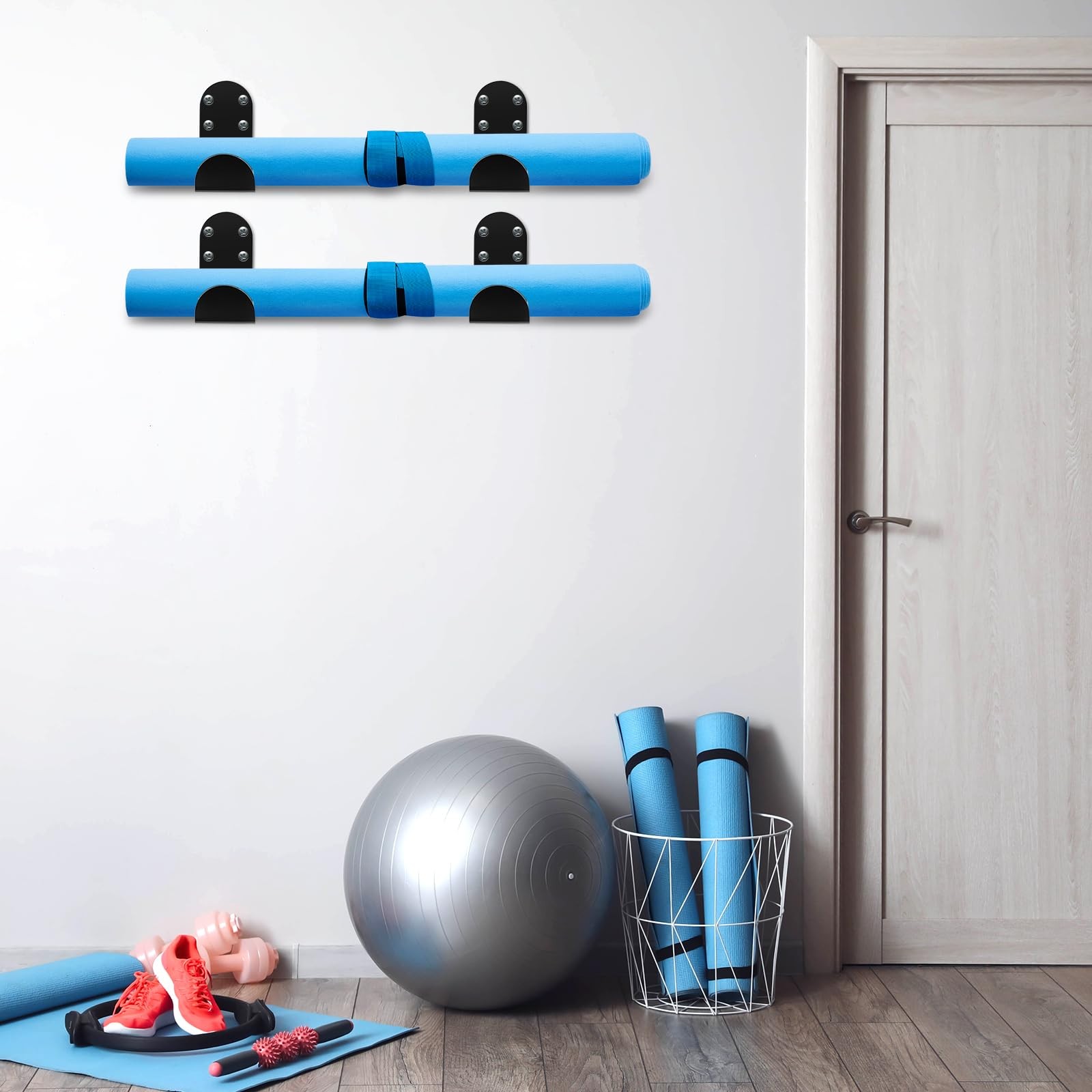 Yaocom 4 Pcs Yoga Mat Storage Rack Wall Mount Holder Exercise Mat Hanger Foam…
