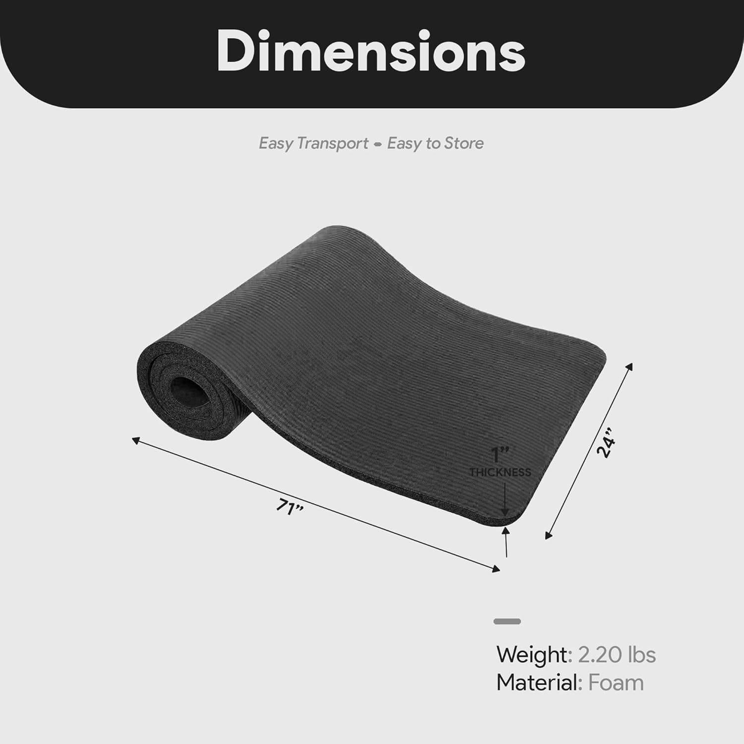 GoCloud Extra Thick Yoga Mat 71×24 Inches – Non-Slip Foam for Comfort & Support