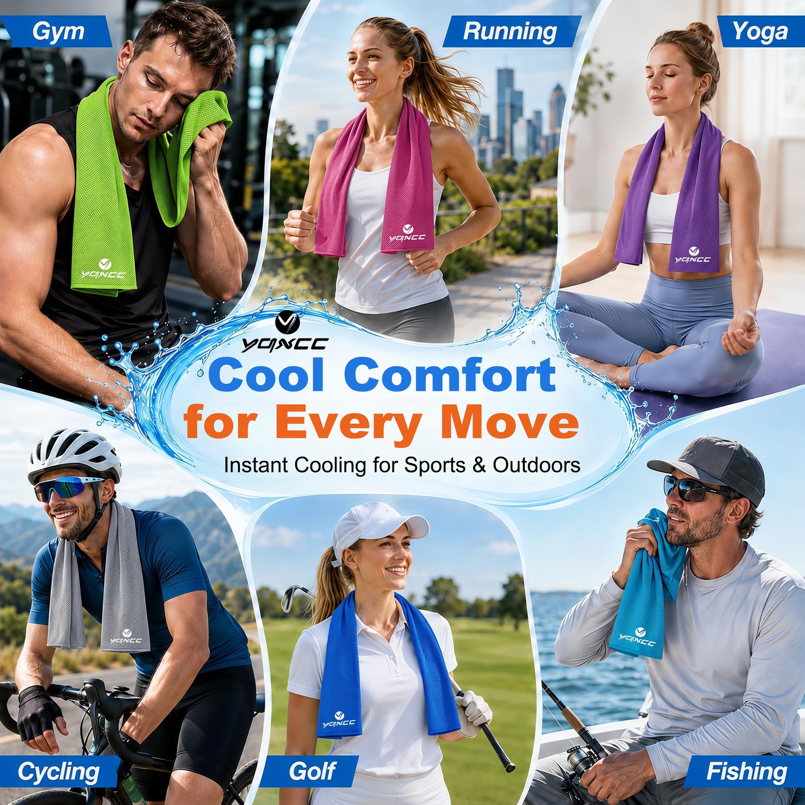 YQXCC 4 Pack Cooling Towels (47″x12″), Ice 47″x12″, Dark Gray*2/Light Gray*2