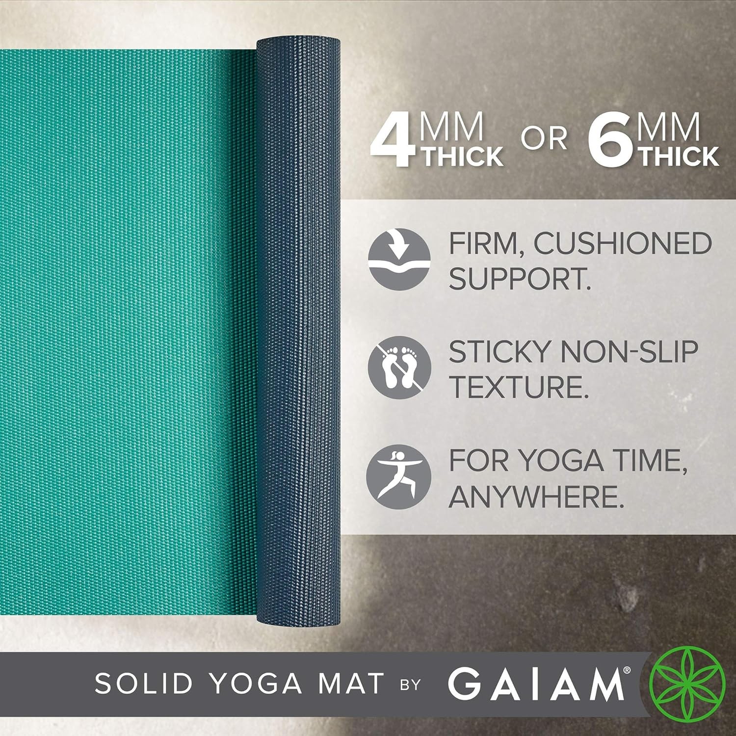 Gaiam Solid Color Yoga Mat 68×24 6mm Non Slip Exercise Fitness