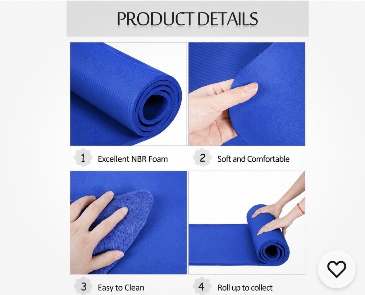 Blue NBR Foam Yoga Mat Easy to Clean 68 x 24 in Rectangle Unisex Adults