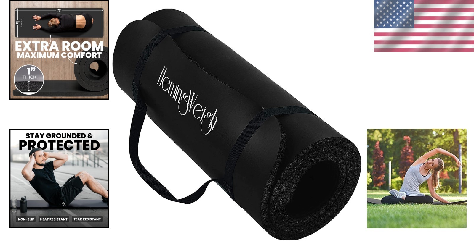 Eco-Friendly 70″L x 23″W Non-Slip Yoga Mat – 1 Inch Thickness for Support