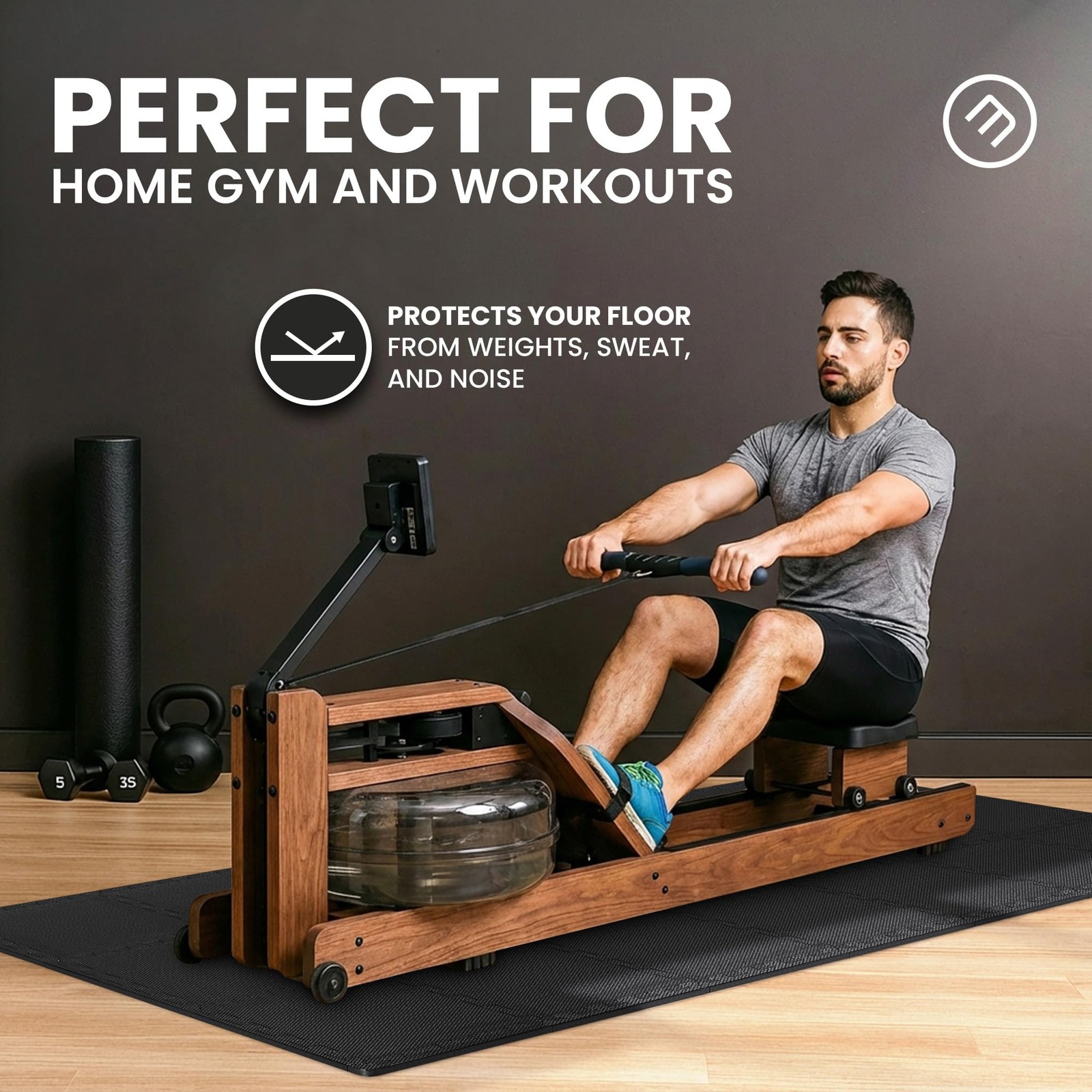 bemaxx Gym Mats 12.6″L x 12.6″W x 0.4″Th, Anthracite | 18 Tiles | 18 Sq Ft