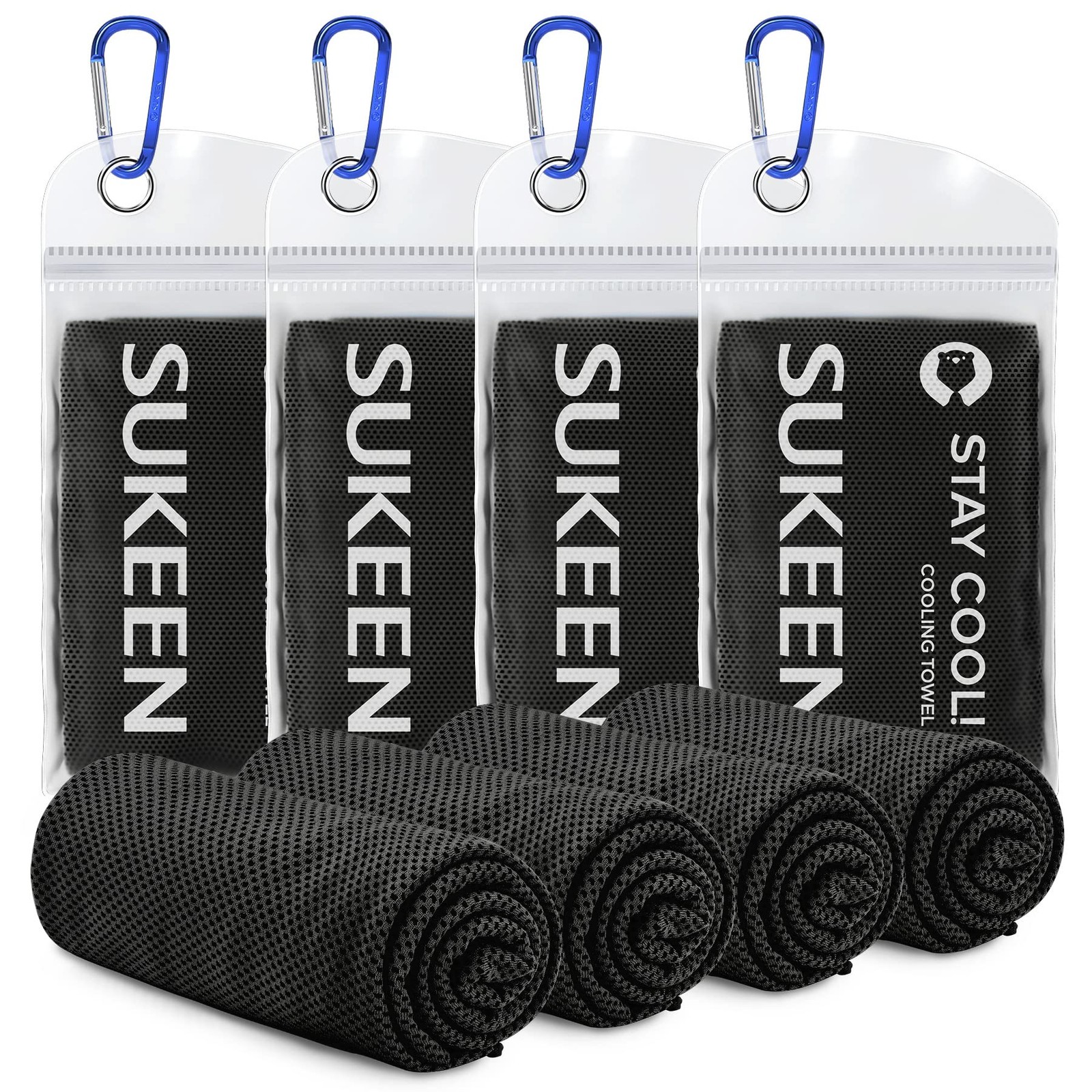 Sukeen [4 Pack Cooling Towel (40″x12″), Soft Breathable 40″ x 12″, Black