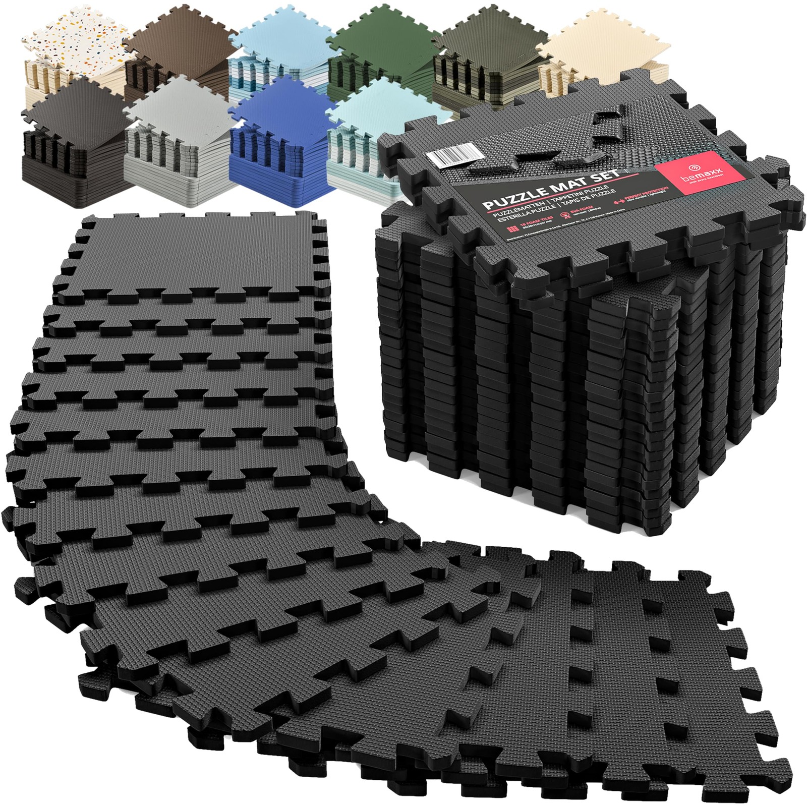 bemaxx Gym Mats 12.6″L x 12.6″W x 0.4″Th, Anthracite | 18 Tiles | 18 Sq Ft