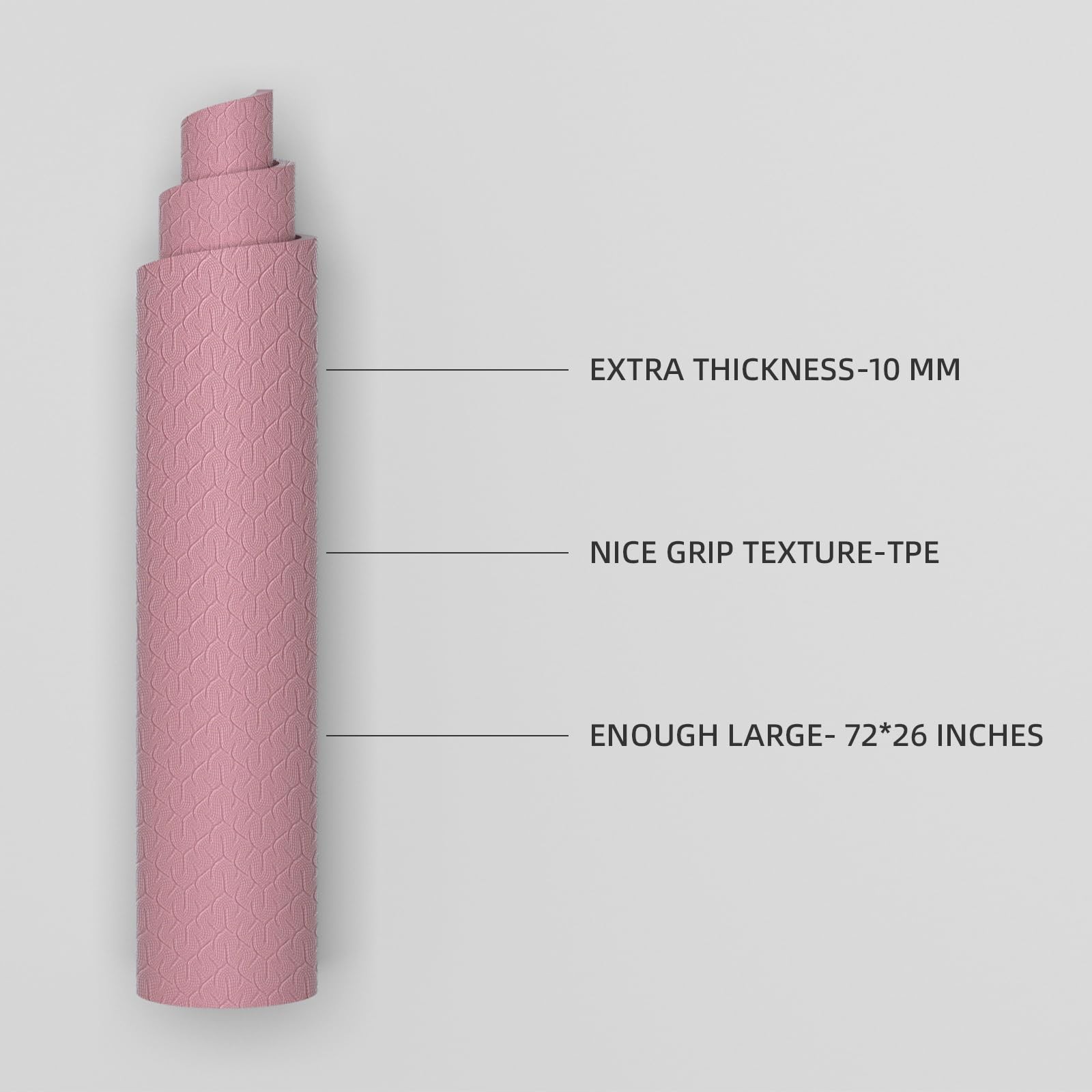10 mm Yoga Mat 72″x26″ TPE NonSlip Exercise Mat 0.4″ Thick, EasytoCarry Fitne…