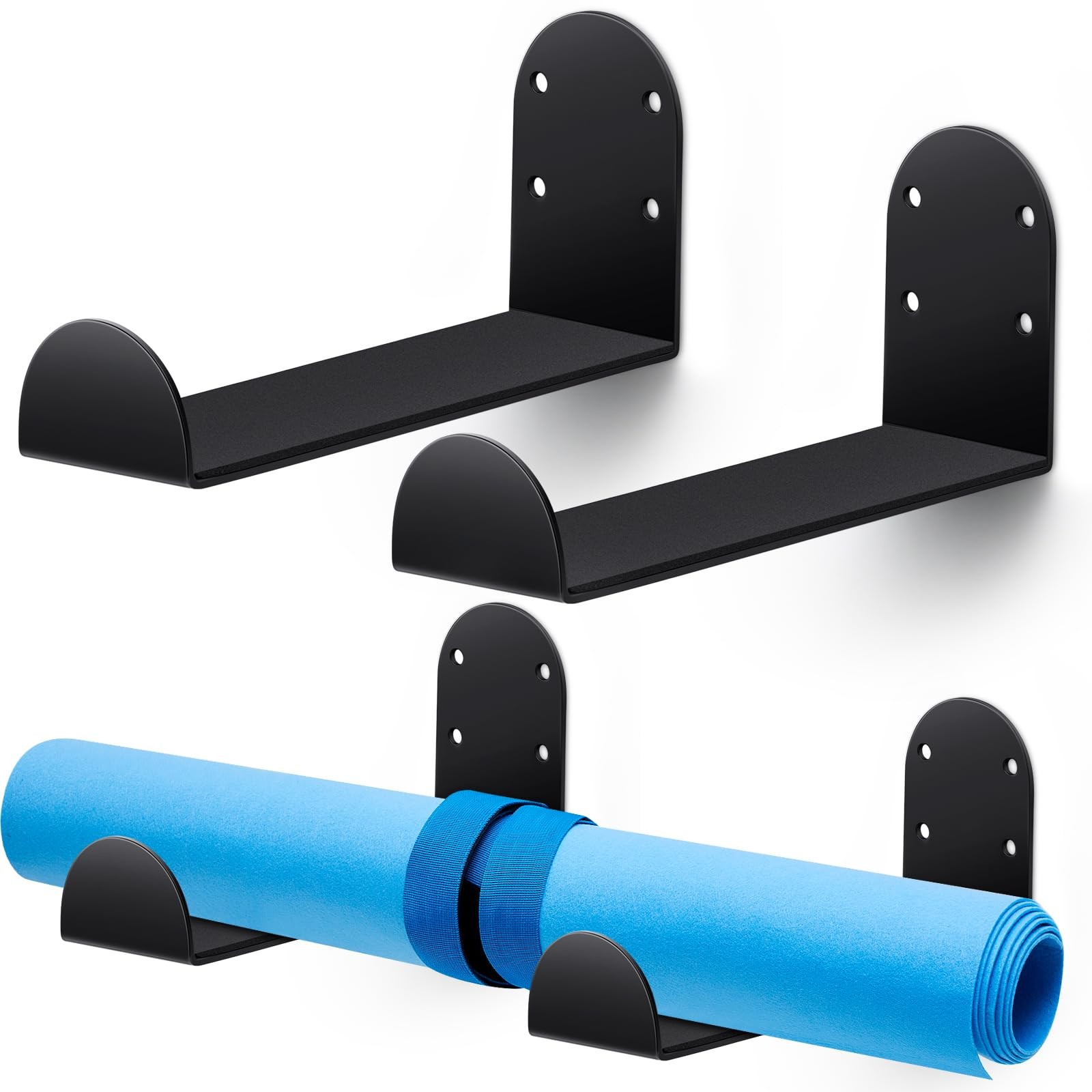 Yaocom 4 Pcs Yoga Mat Storage Rack Wall Mount Holder Exercise Mat Hanger Foam…