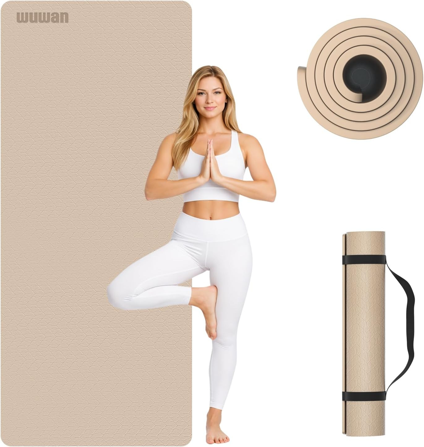 10 Mm Yoga Mat 72″X26″ TPE Non-Slip Exercise Mat 0.4″ Thick, Easy-To-Carry Fitne