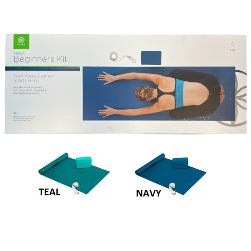 Gaiam 4mm Mat, Beginners Yoga Kit, 6ft Strap and Brick