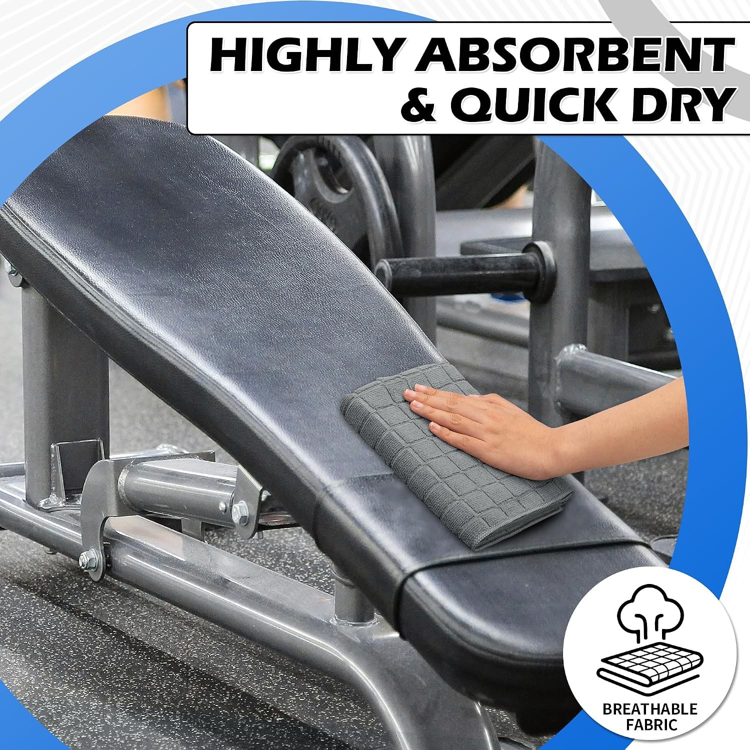 HOMERHYMRE Microfiber Workout Towels, 3 Pack Grey Gym Sweat Sports Towel for