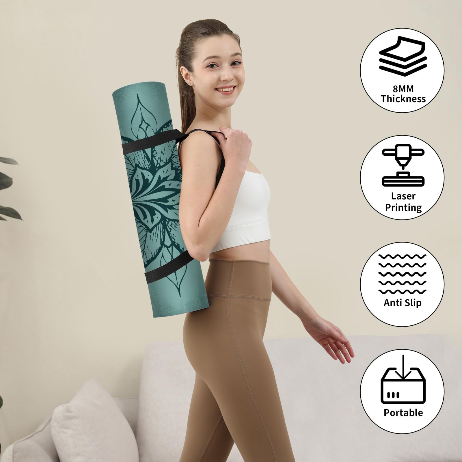 Thick Eco-Friendly Non-Slip Yoga Mat 8MM, High Rebound, Anti-Tear, 72″x24″ with