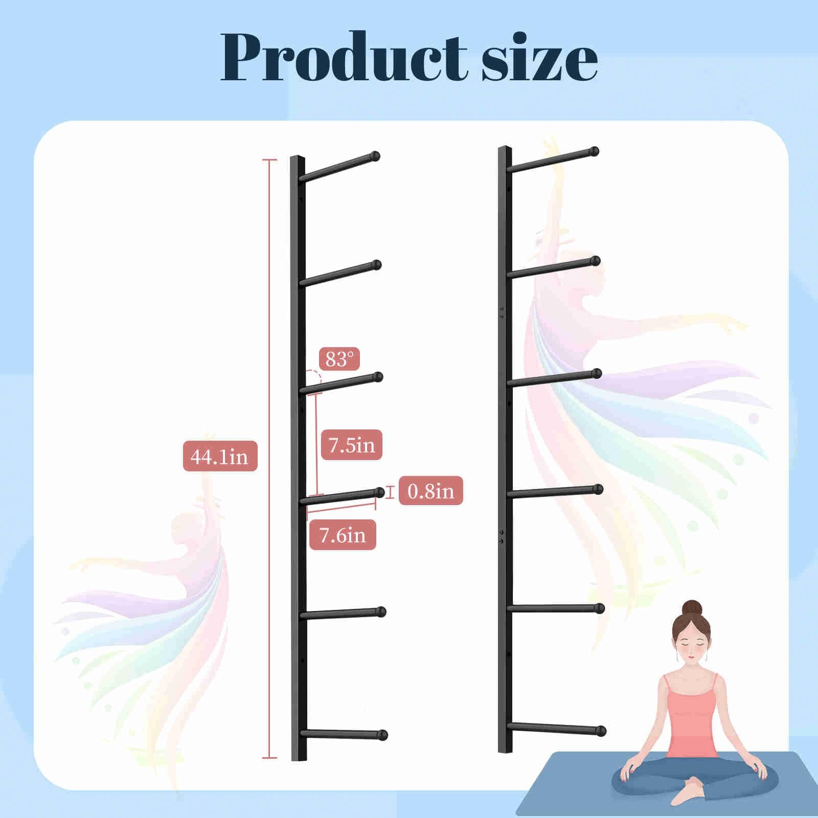 Yoga Mat Holder Wall Mount with 12 Straps, 6 Tier Metal Yoga Mat Storage Rack…