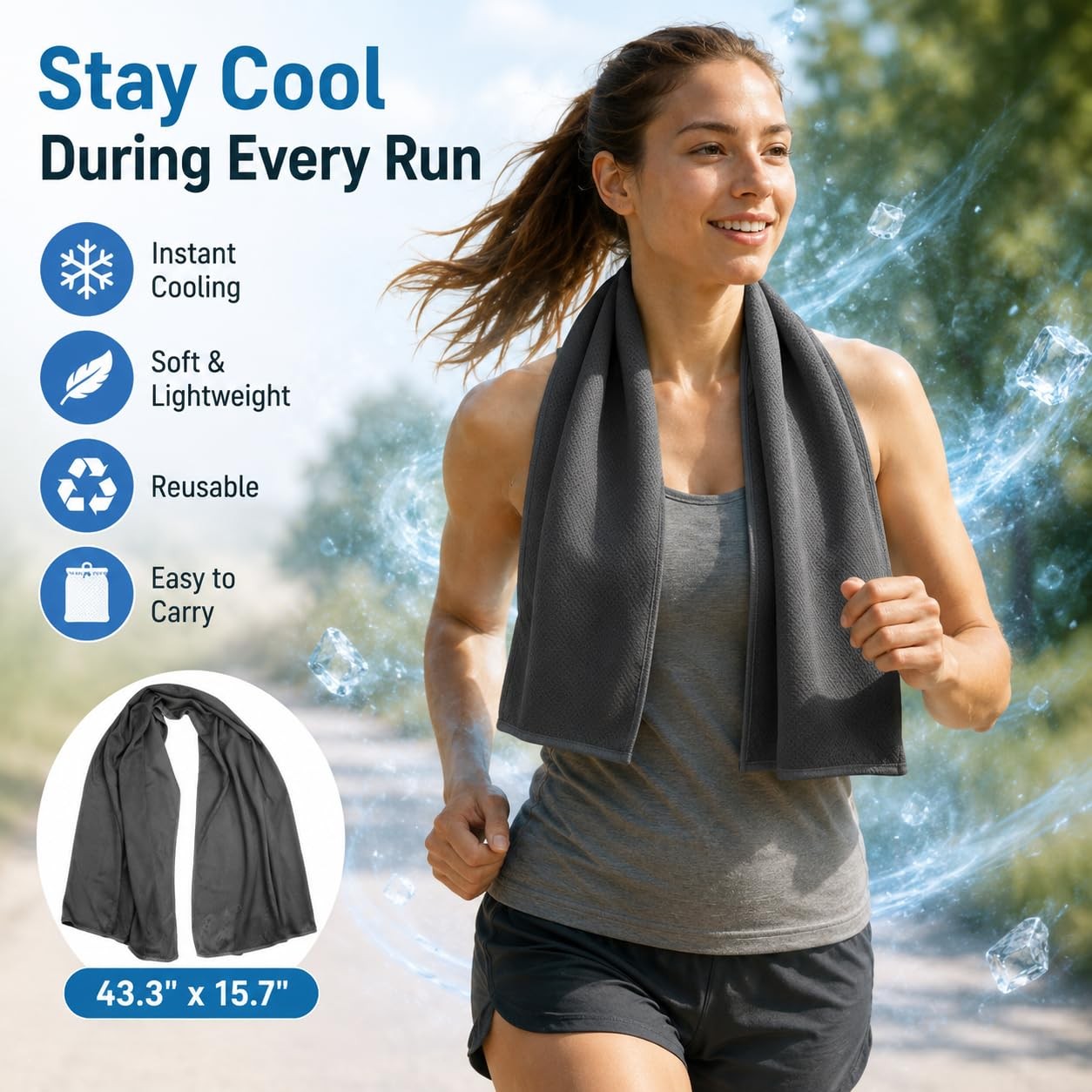 Cooling Towel 43.3″ x 15.7″ – Ice Sweat for Neck 43.3″X15.7″, Dark-gray