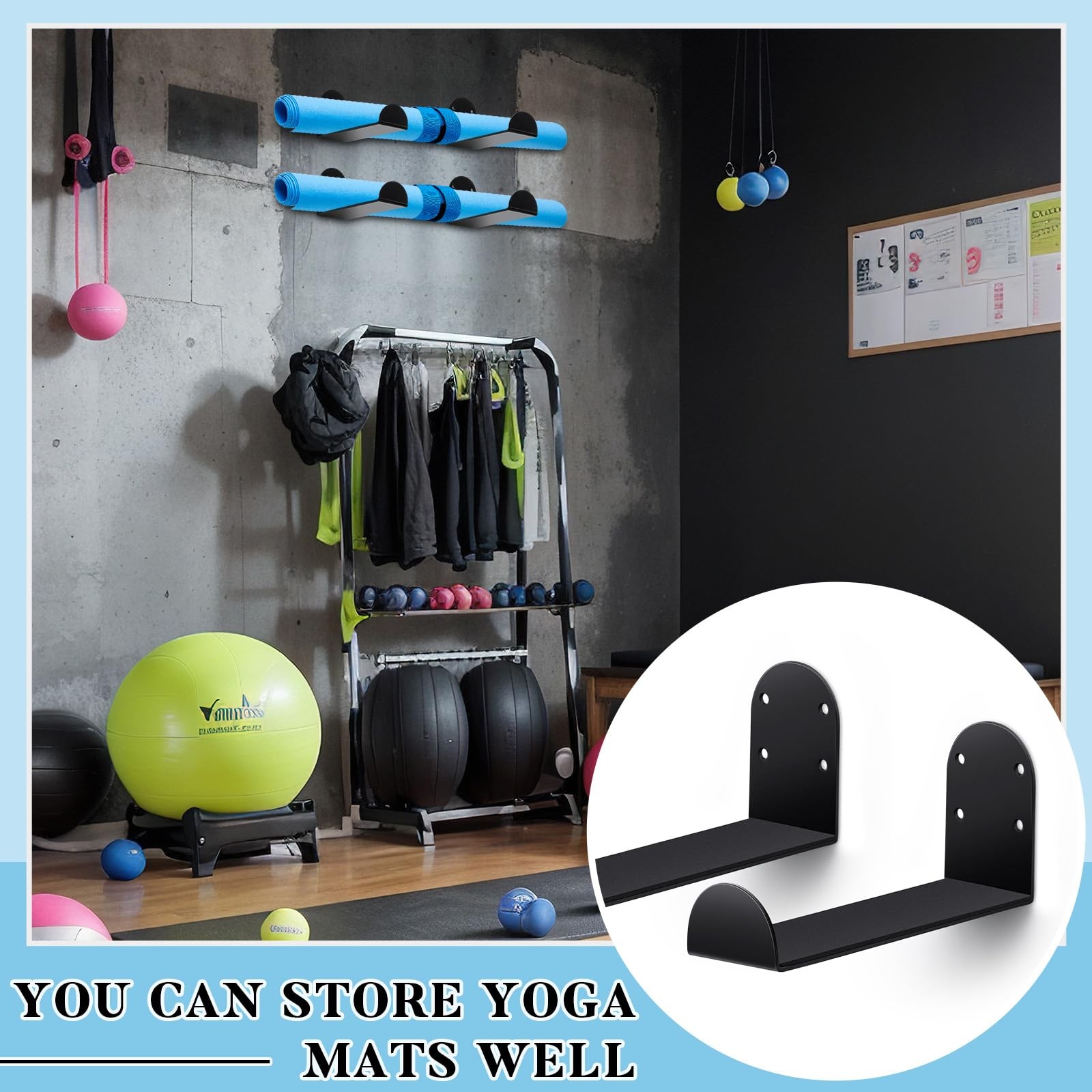 Yaocom 4 Pcs Yoga Mat Storage Rack Wall Mount Holder Exercise Mat Hanger Foam…
