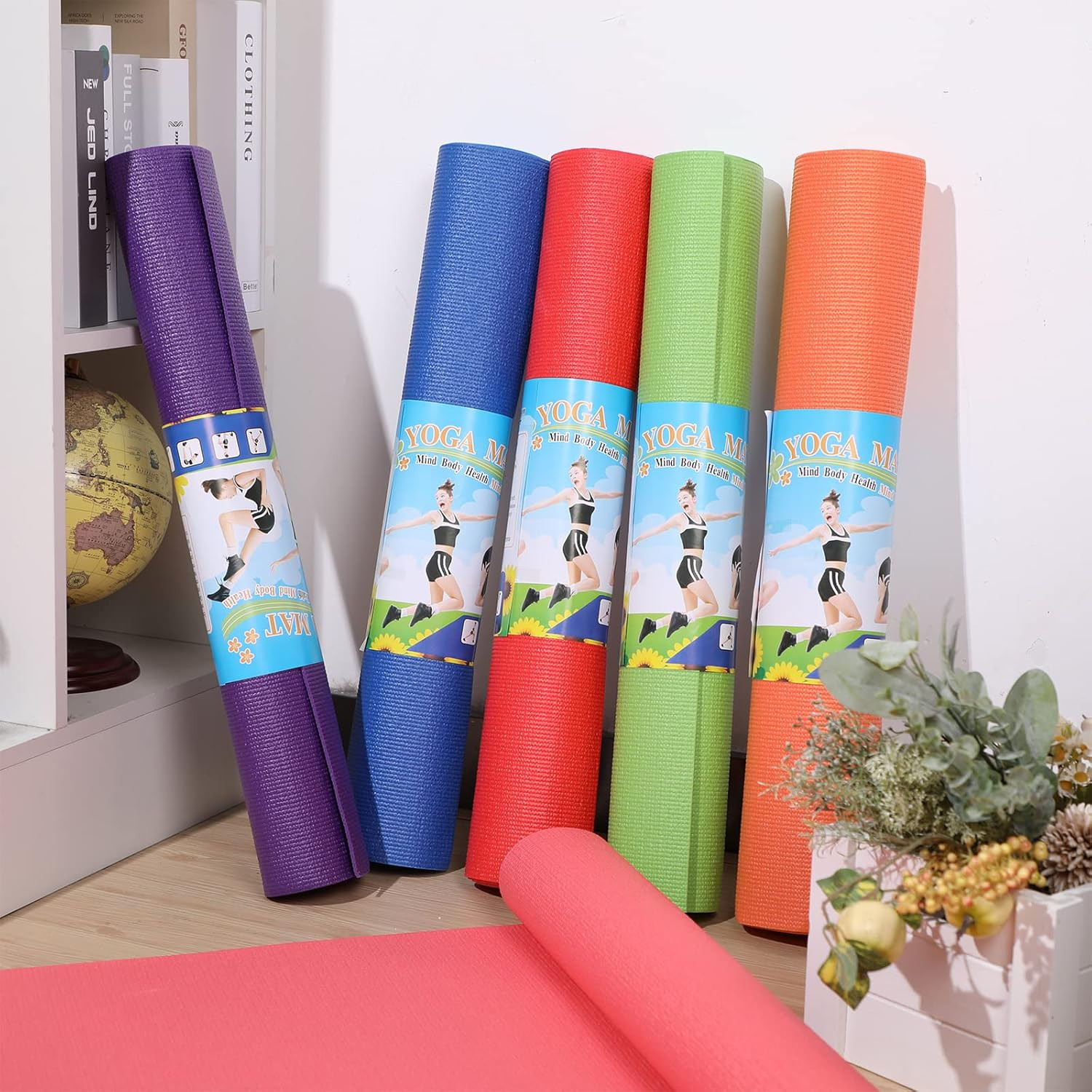 Bulk 18 Non-Slip Yoga Mats for Home Gym – 6 Colors, 68″x24″ Fitness Mats