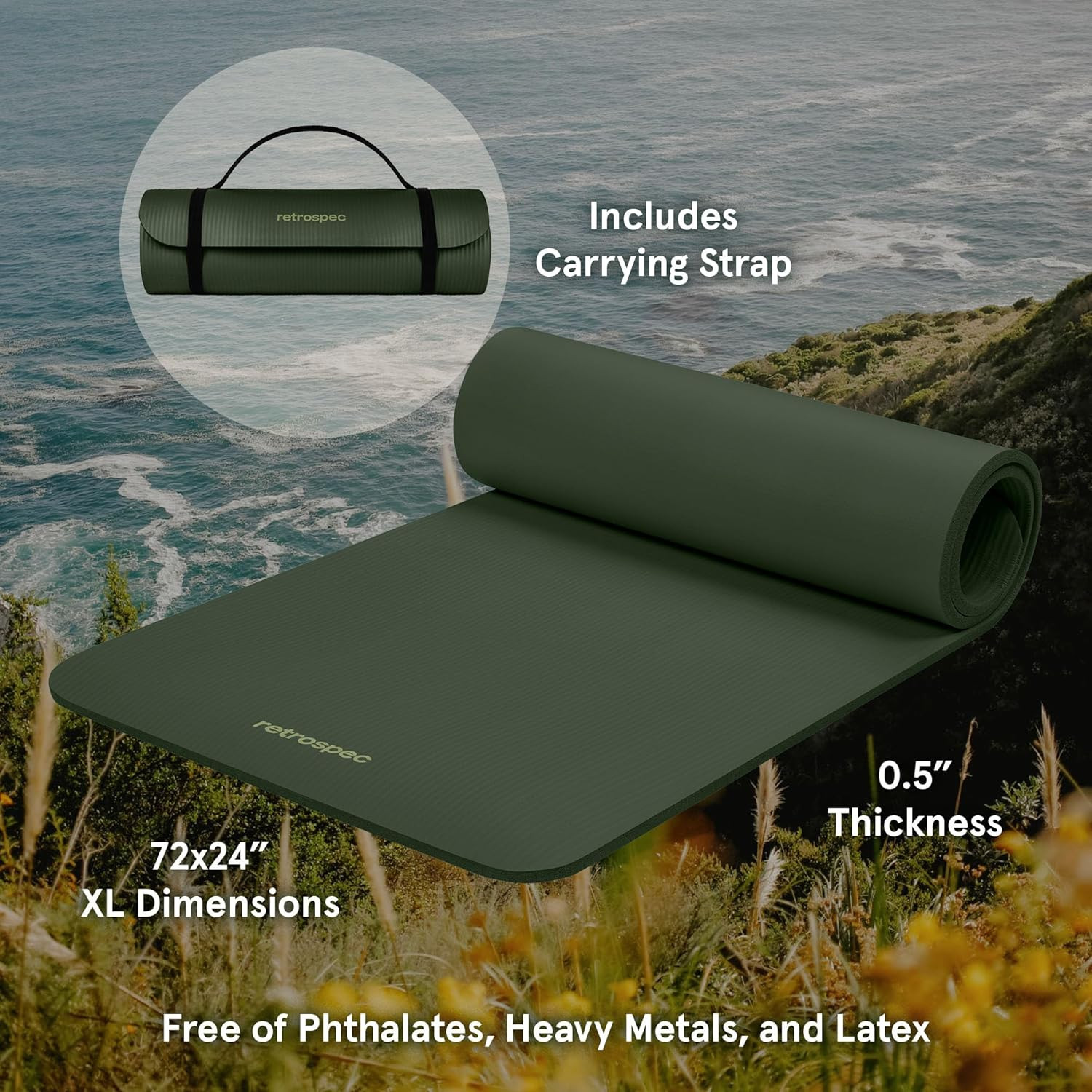 “Solana 1/2’’ Thick Non-Slip Yoga Mat w/ Strap – Perfect for Yoga & Workouts”