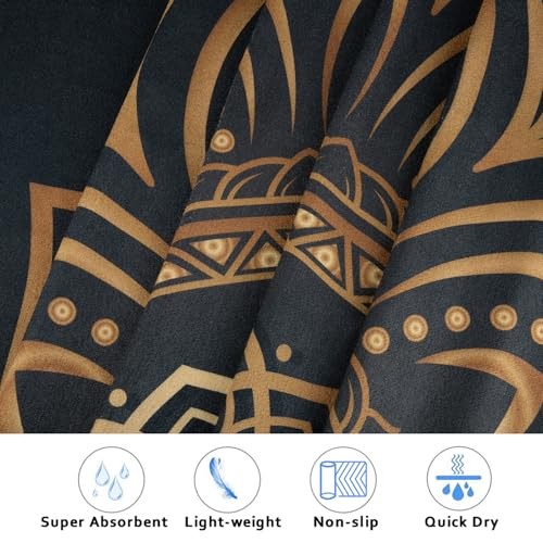 Large Yoga Towel with Corner Pockets, Non Slip Grip 74″ x 26″ Gold Mandala